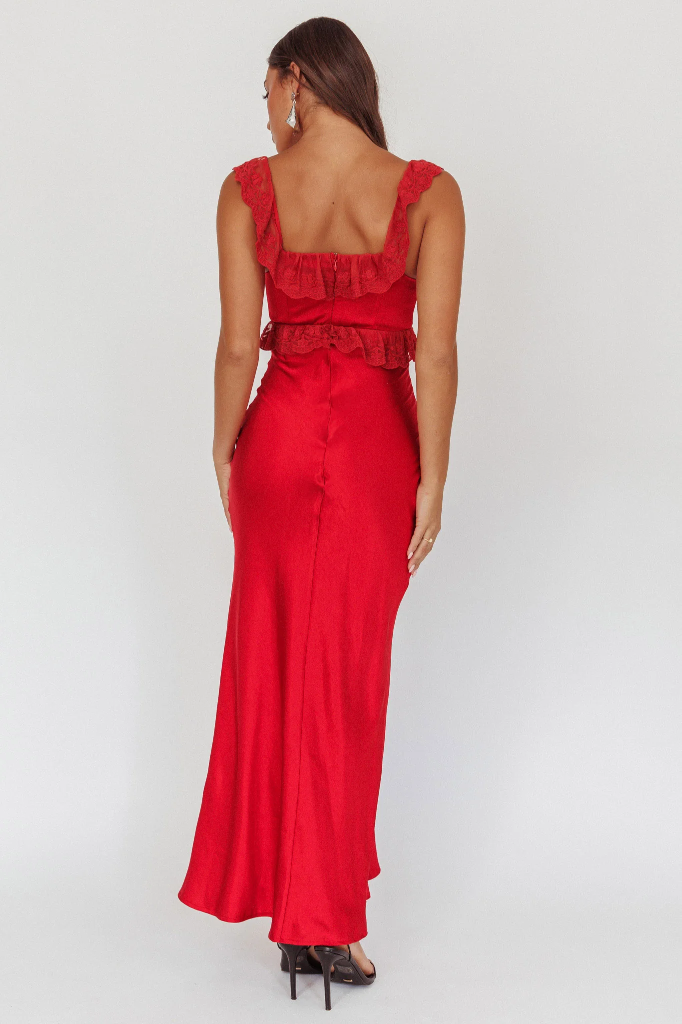 Escapade Lace Trim Maxi Dress Cherry