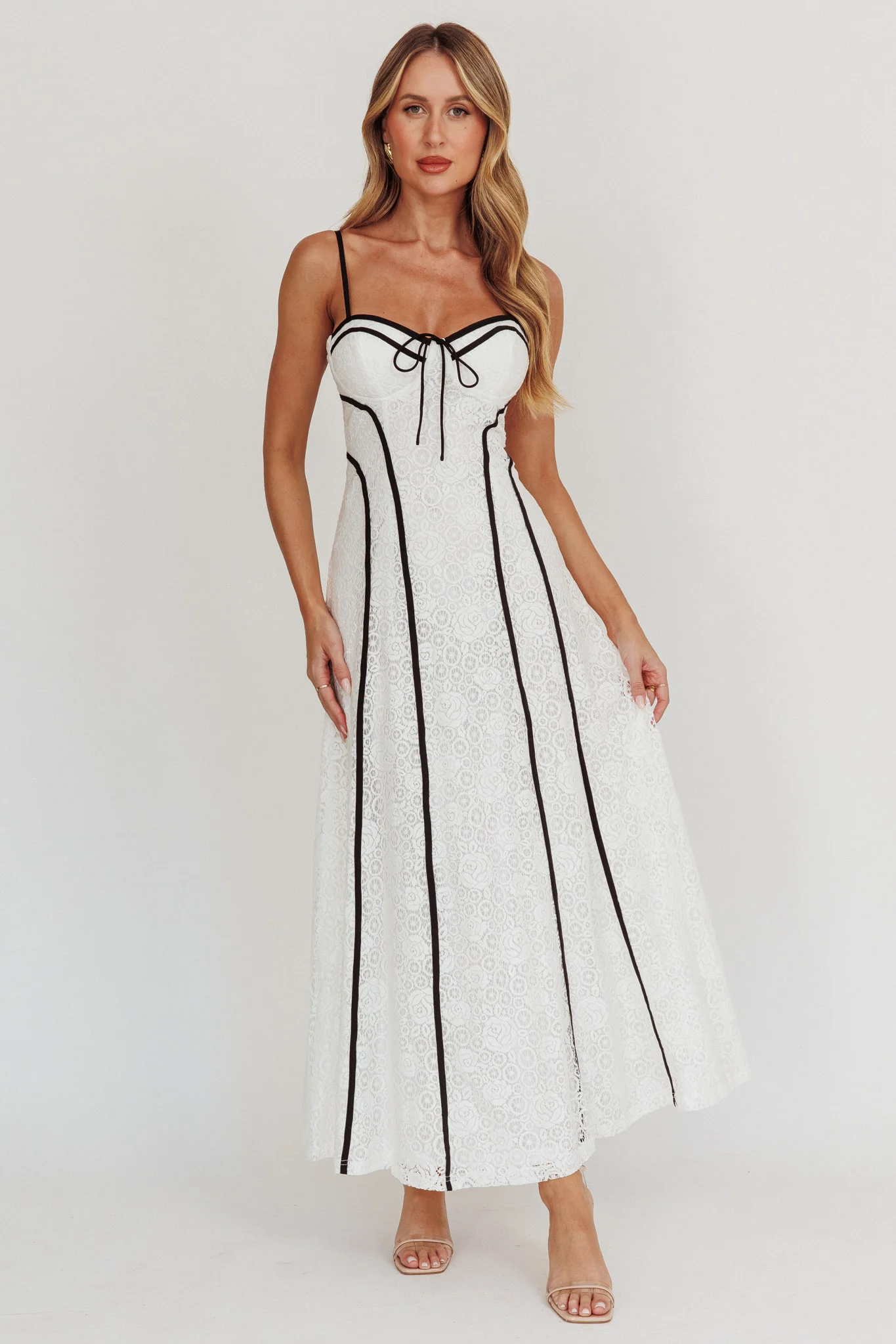 Find Your Way Lace Contrast Maxi Dress White