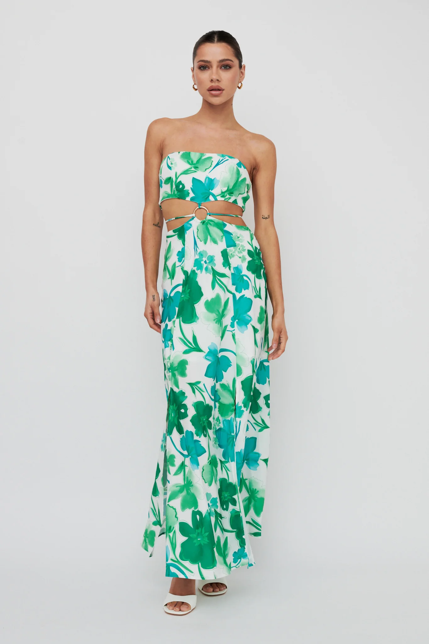 Tuscan Summers Strapless Cut-Out Midi Dress Green