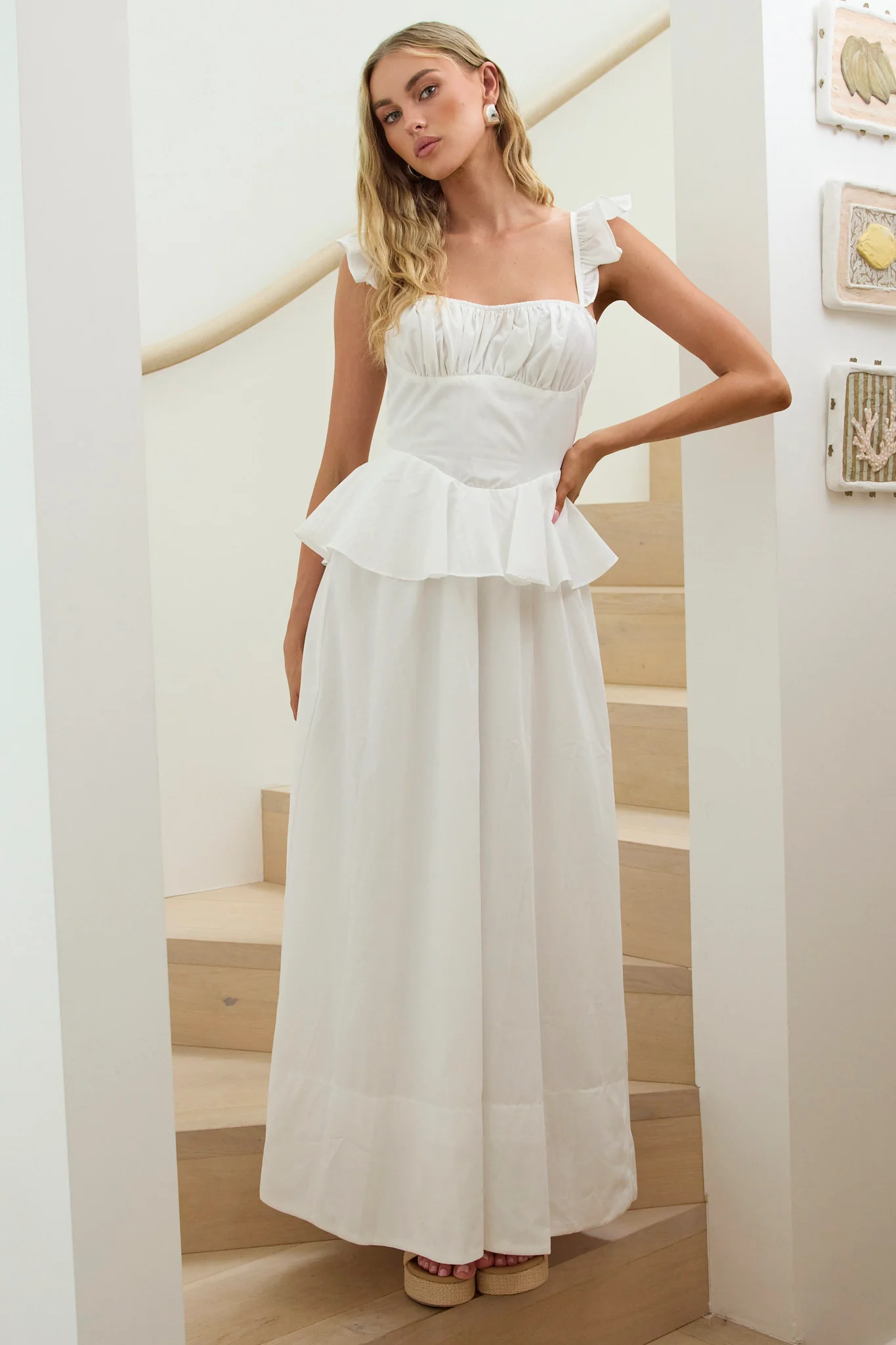 Provence Bloom Peplum Maxi Dress Off White