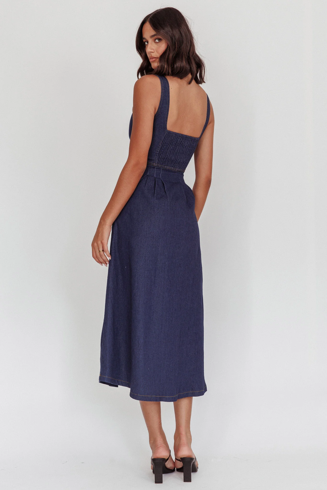 Pixie Dust Button Front Midi Dress Dark Denim
