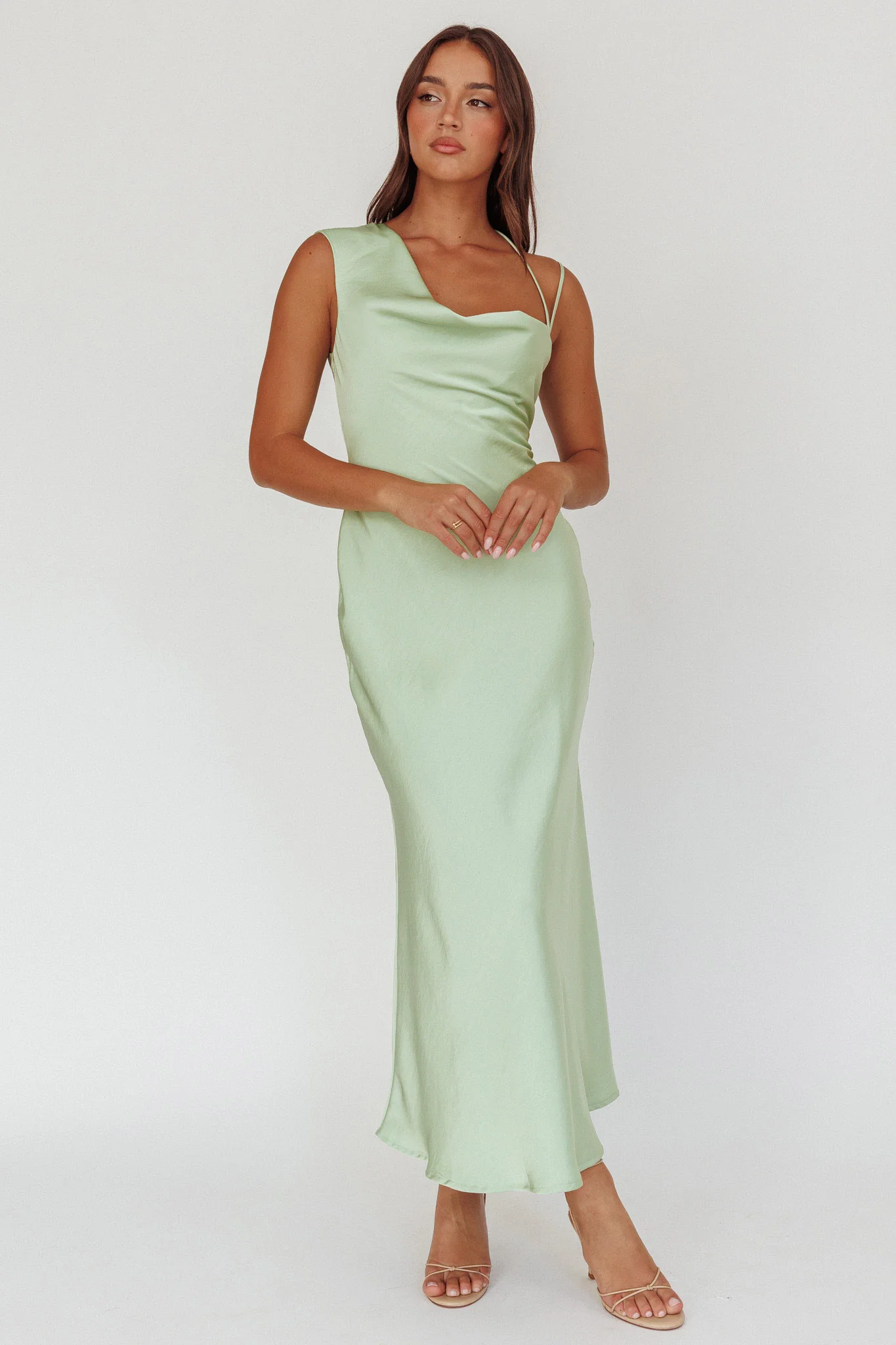 Eros Asymmetric Cowl Neck Maxi Dress Leaf