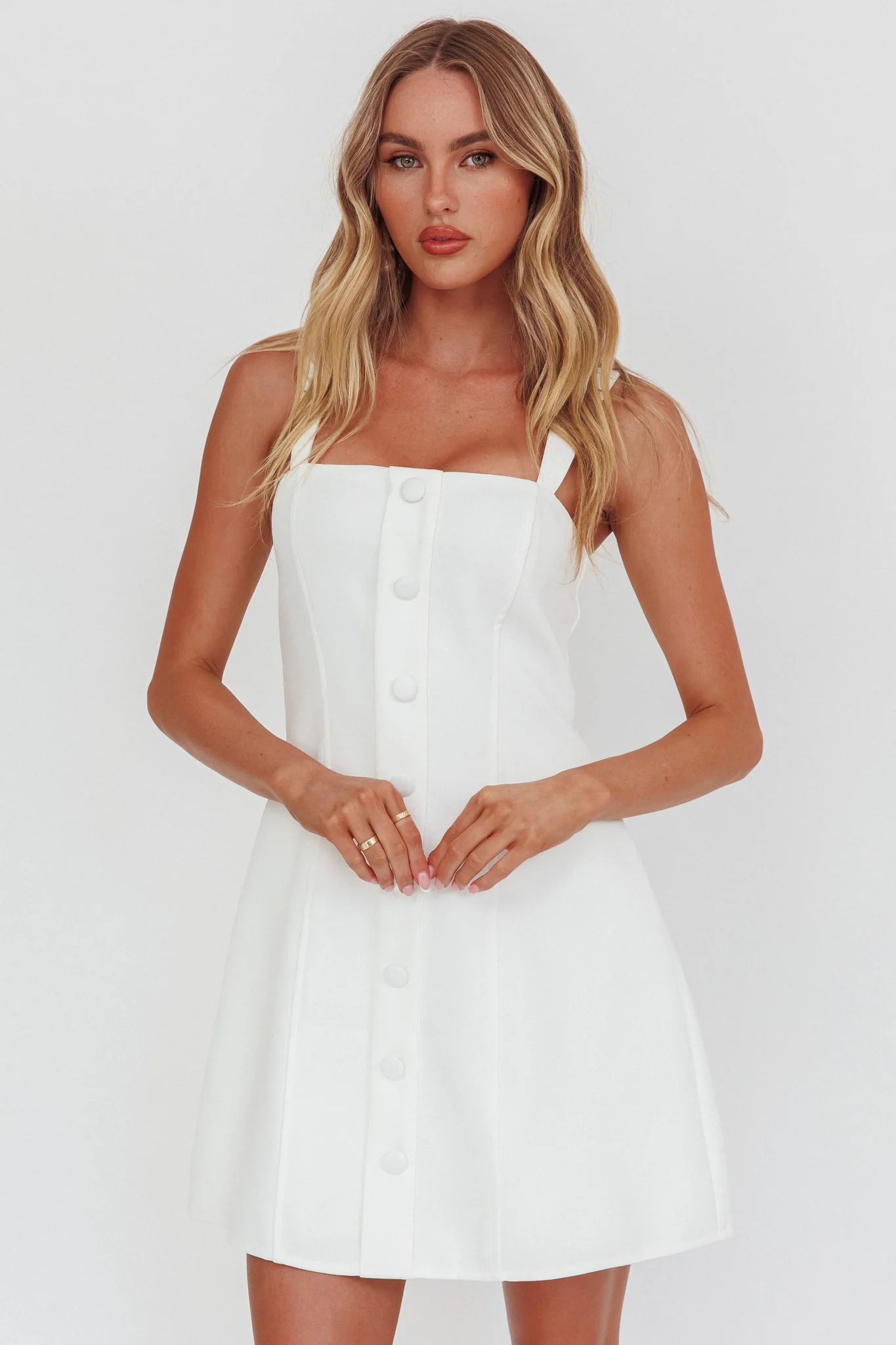 Stealing Sunshine Faux Button Front Mini Dress White