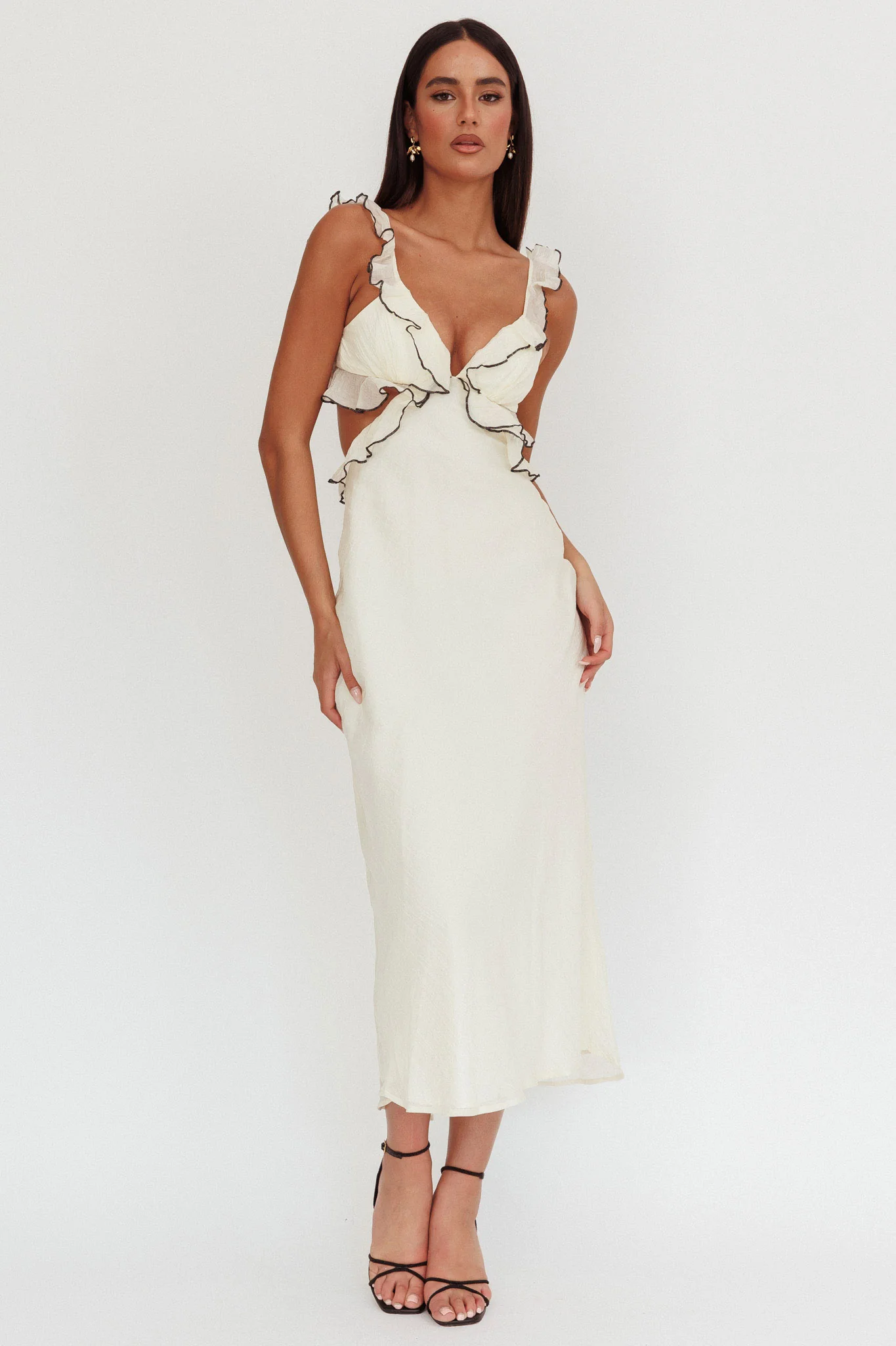 Second Chances Ruffle Trim Maxi Dress Contrast Cream