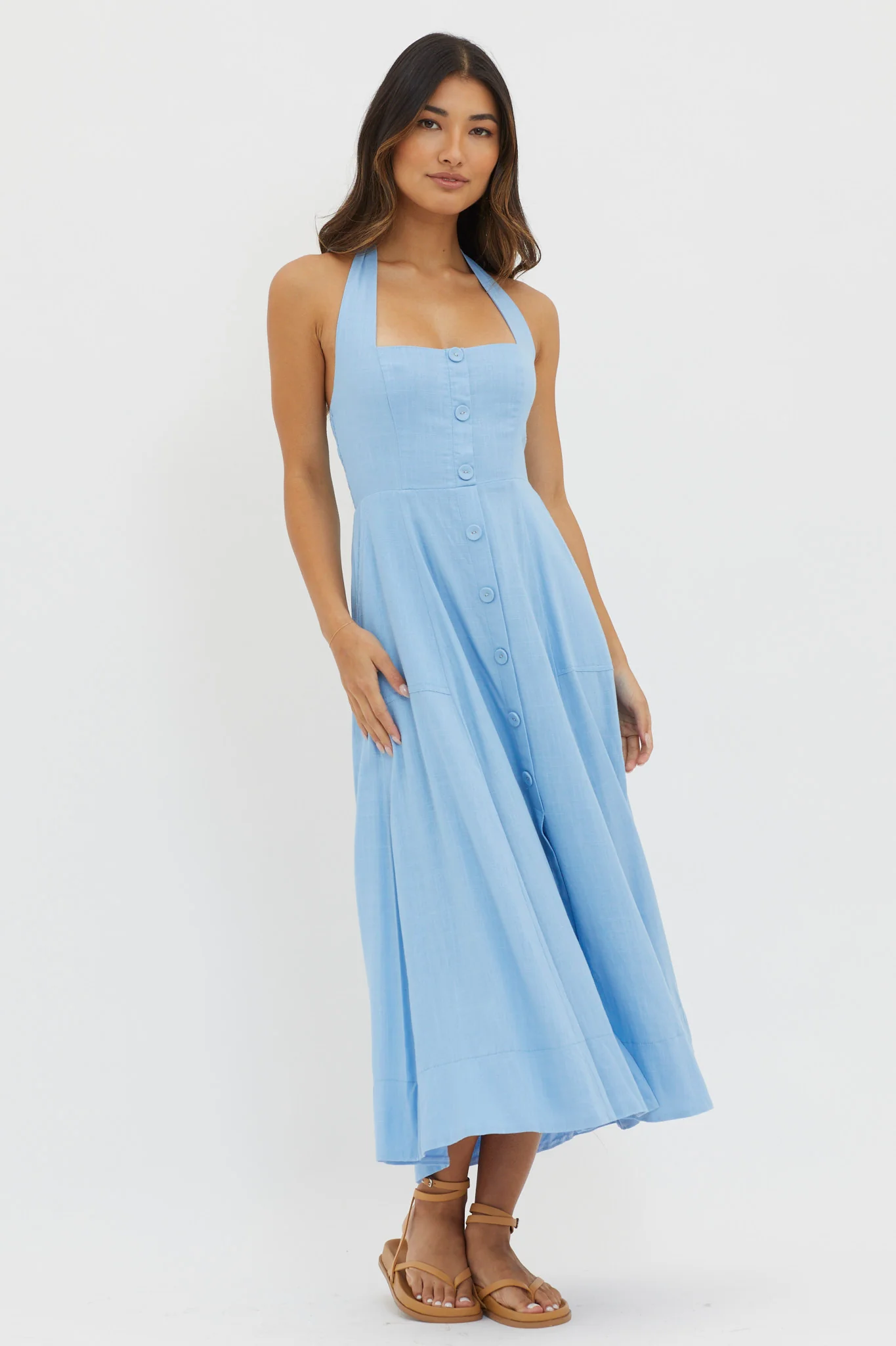 Marybeth Halterneck Midi Dress Blue