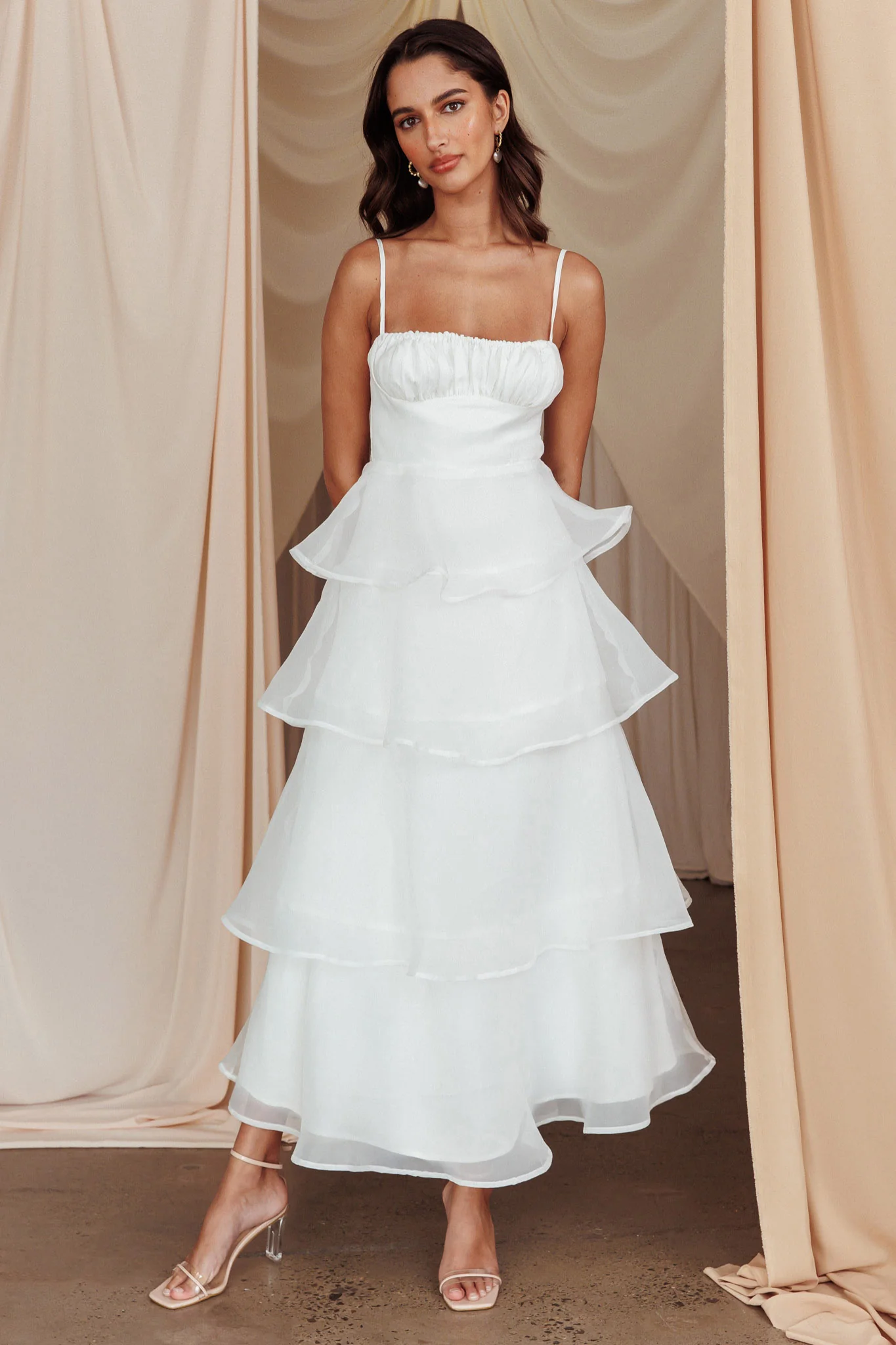 Provence Bloom Tiered Midi Dress White