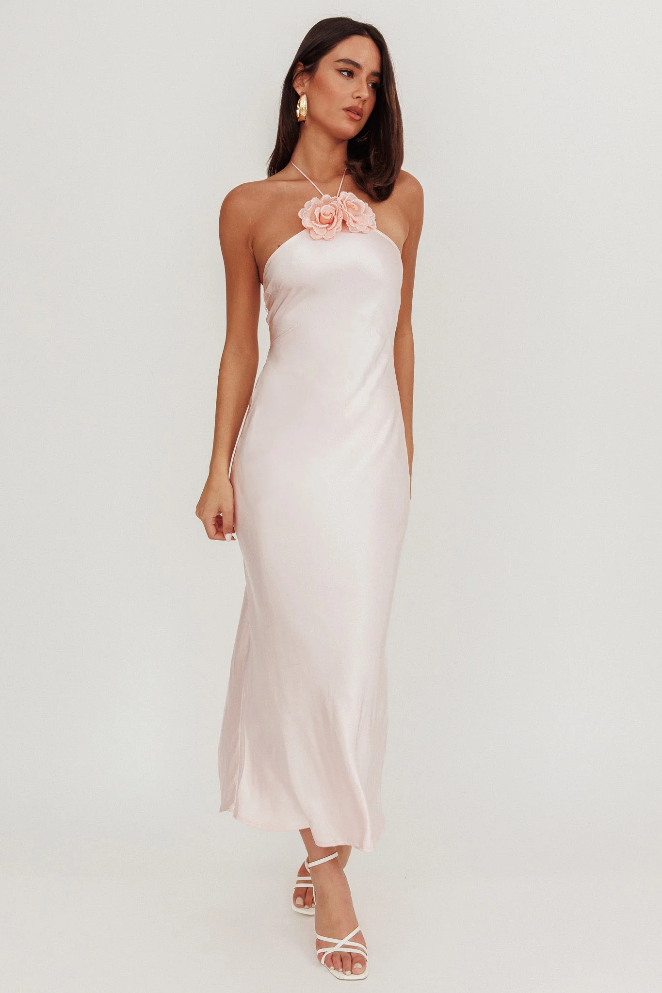 High Roller Flower Decoration Halter Dress Baby Pink