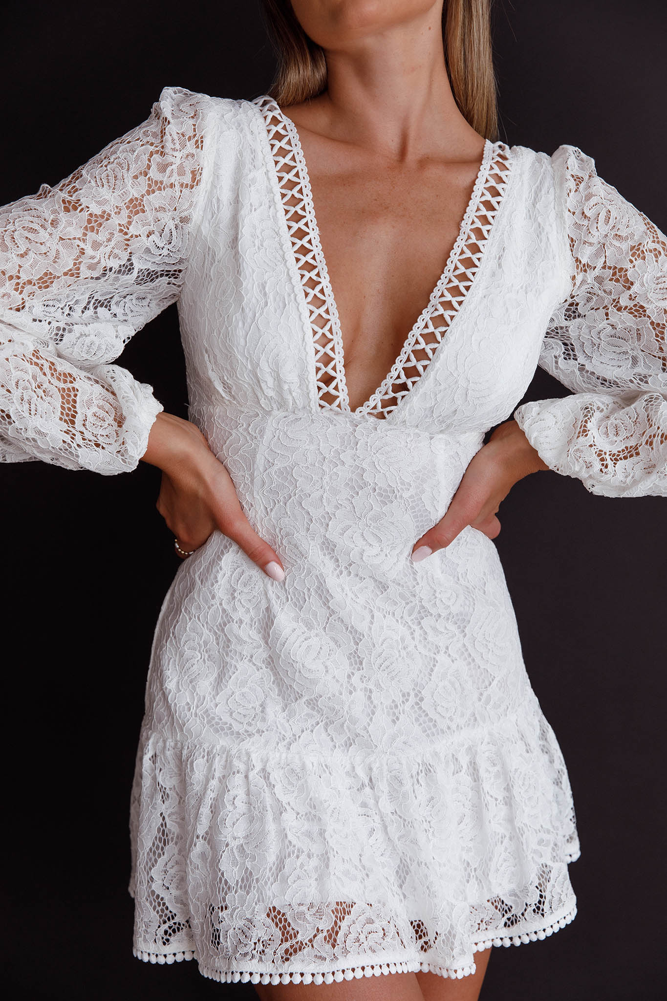 Summer Wine Long Sleeve Lace Dress White