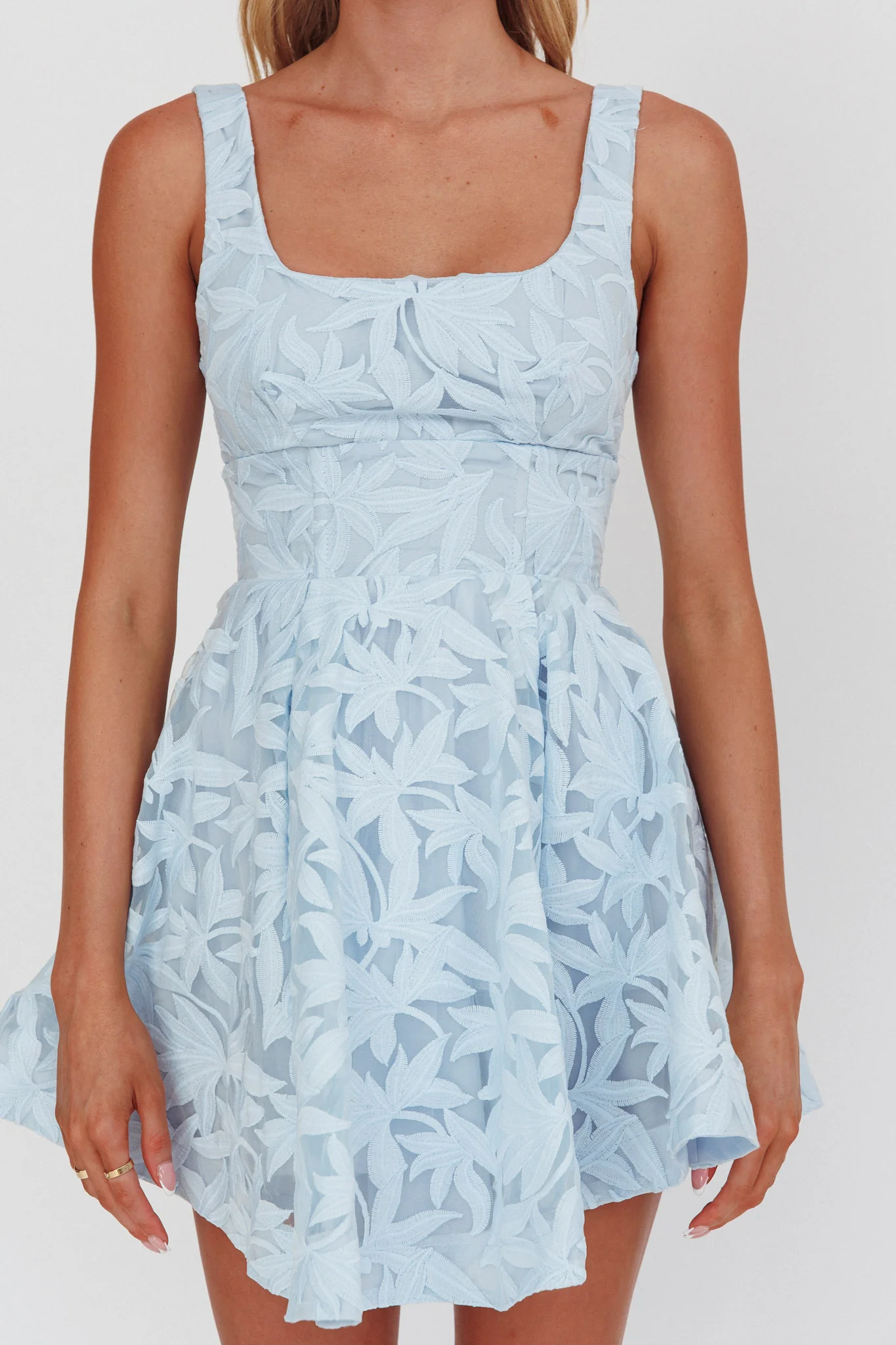 Miley Embroidered A-Line Mini Dress Light Blue