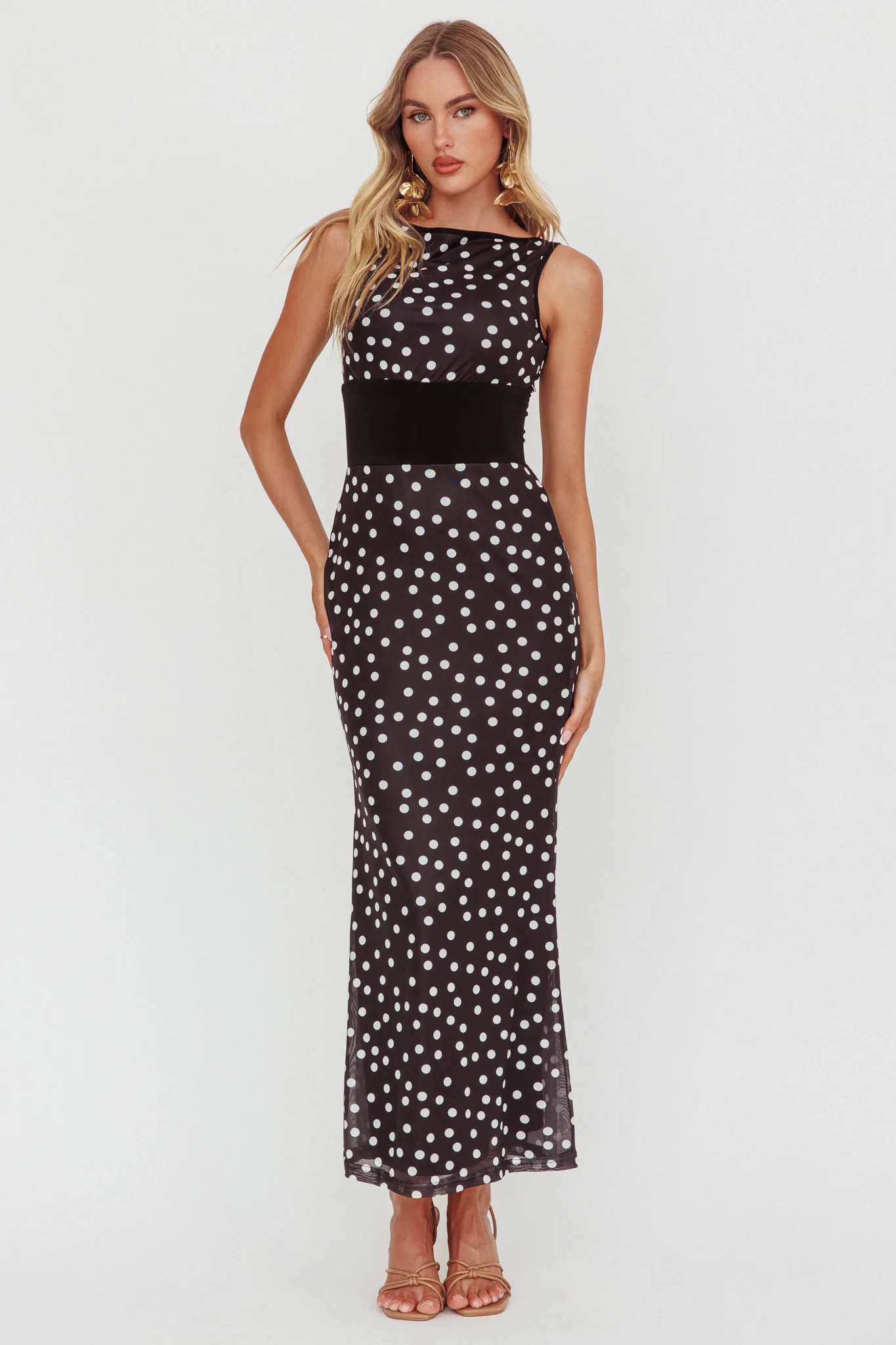 Elza Scoop Back Maxi Dress Spot Black