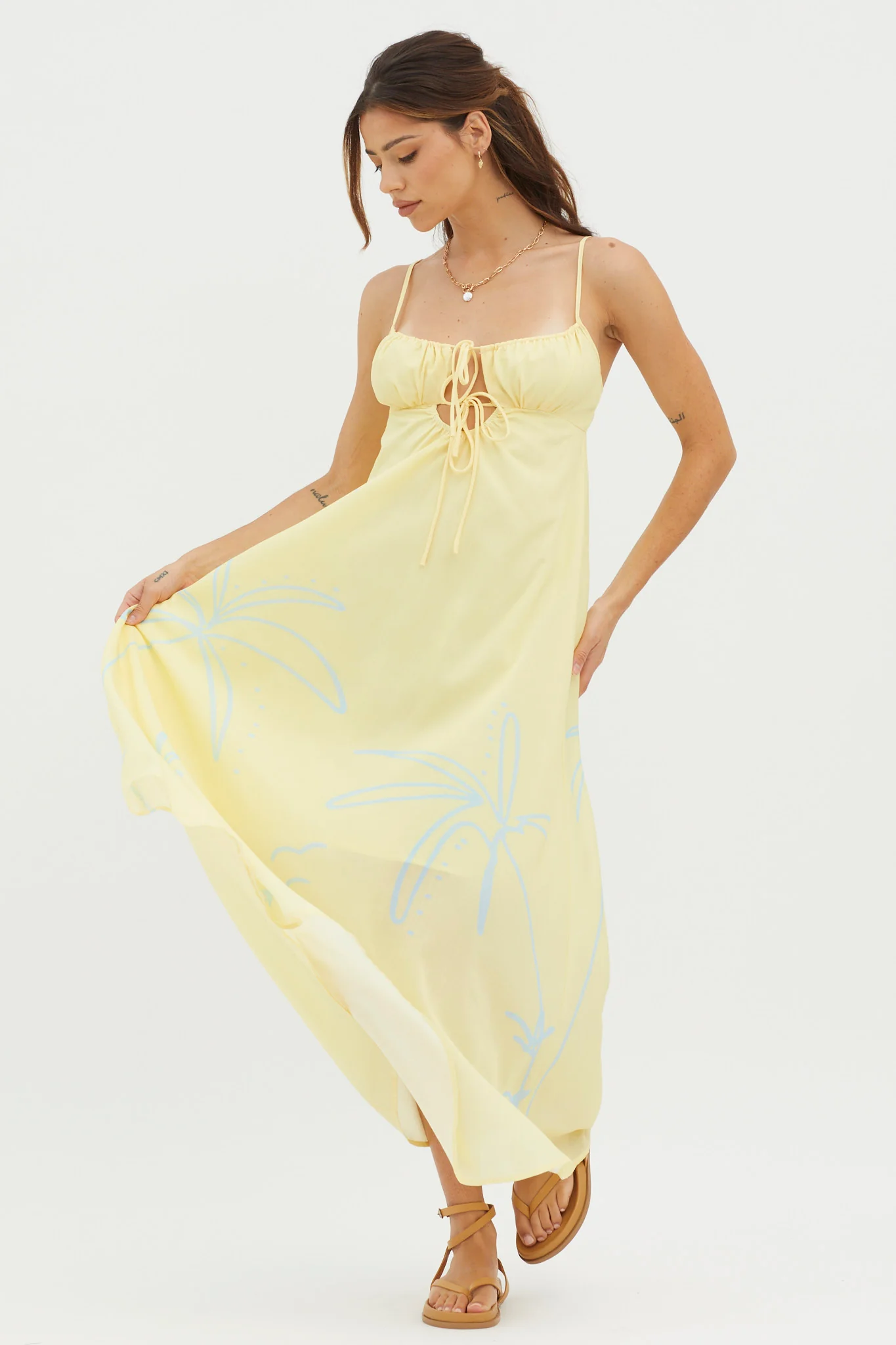 Yuki Tied Bust Midi Dress Yellow