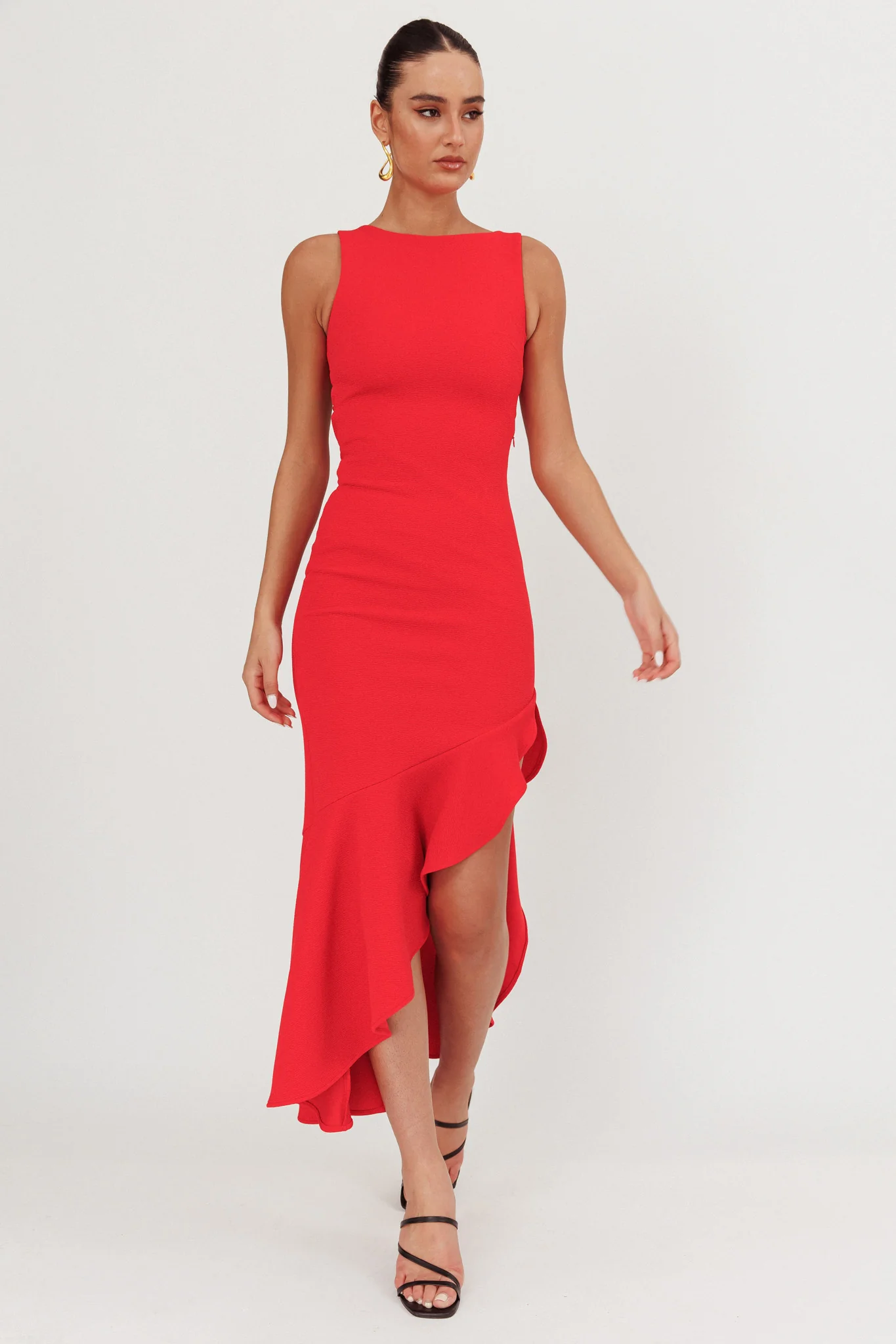 Lights On Asymmetric Hem Maxi Dress Red
