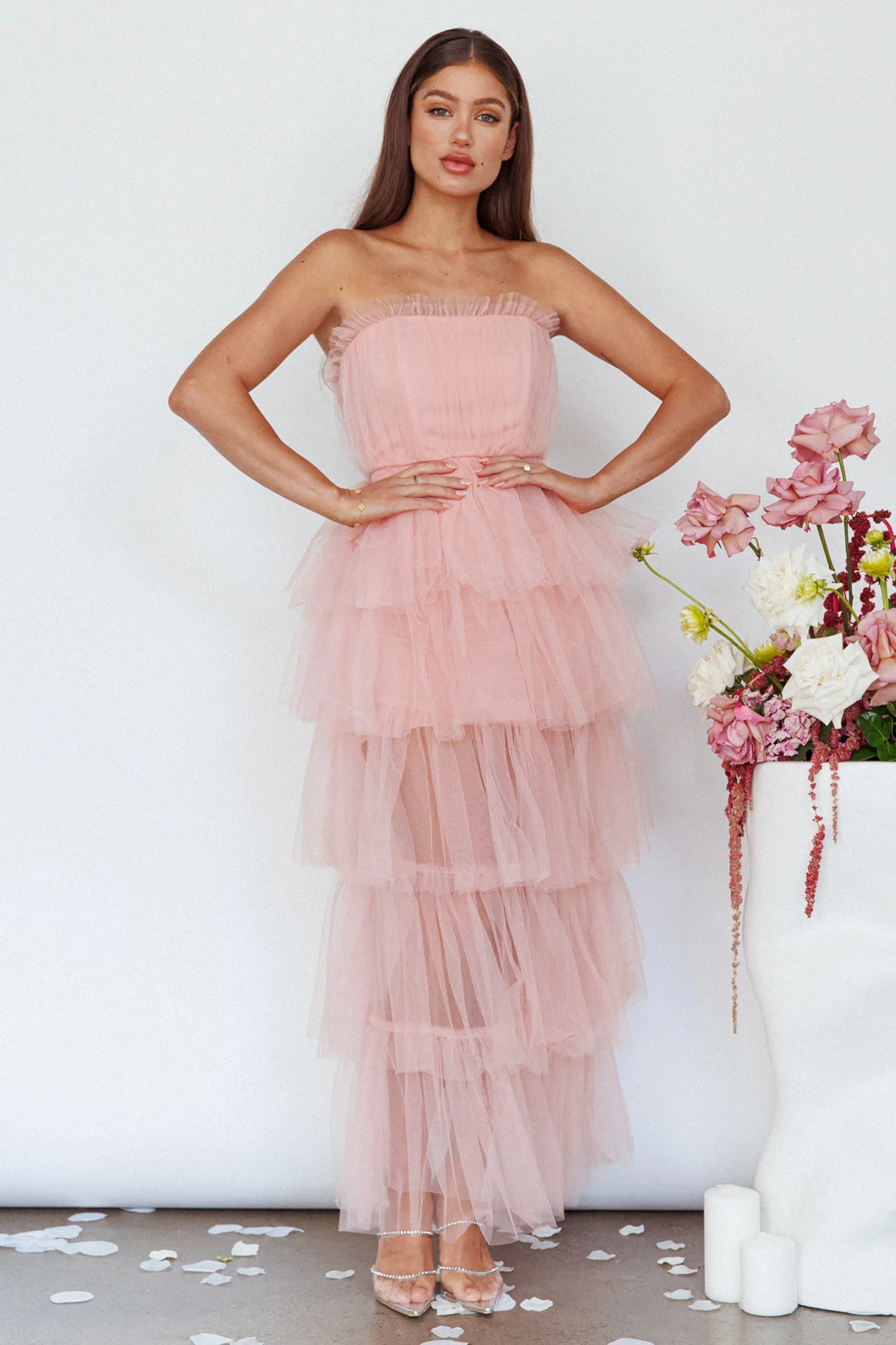 Written In The Stars Layered Tulle Maxi Dress Pink