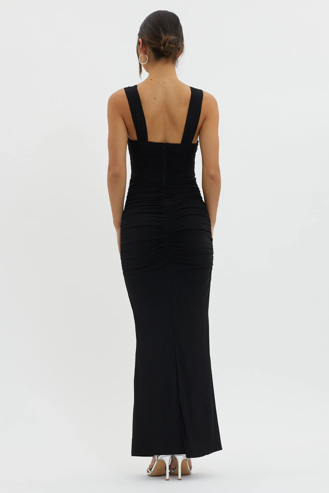 Oliana Sheer Waist Keyhole Maxi Dress Black