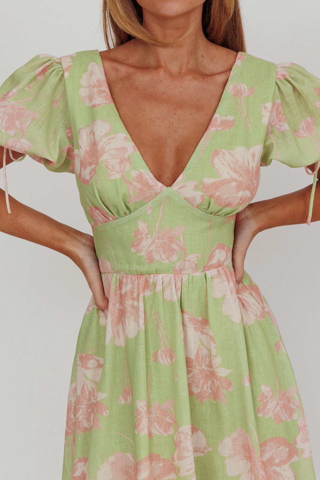 Loveberry Puff Sleeve A-Line Maxi Dress Green