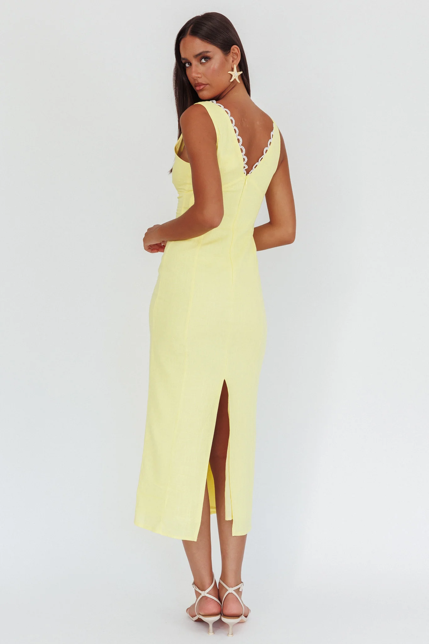 Chamberlain Scallop Trim V-Neck Maxi Dress Butter