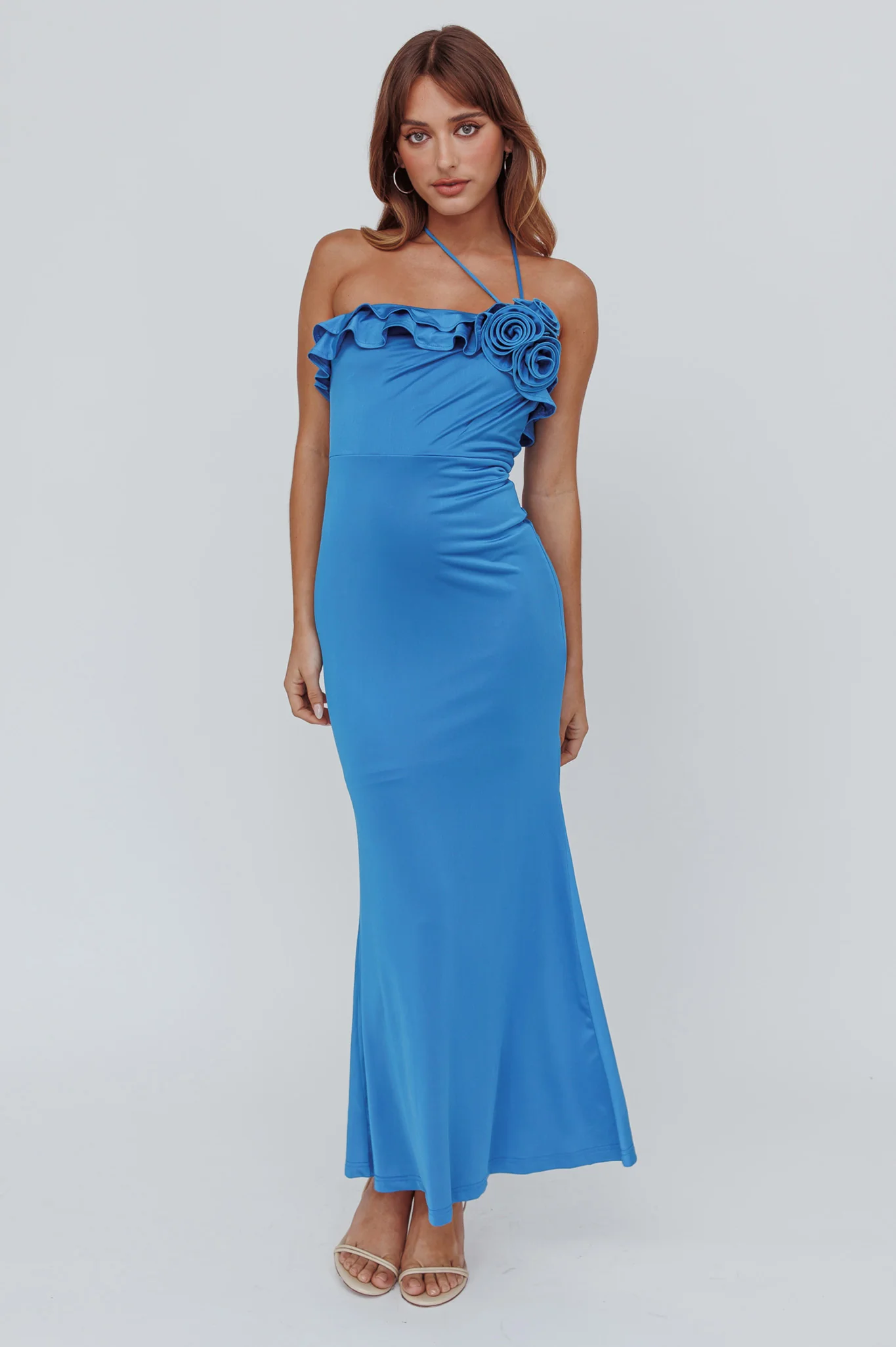 Soul Song Rose Accent Ruffle Dress Ocean