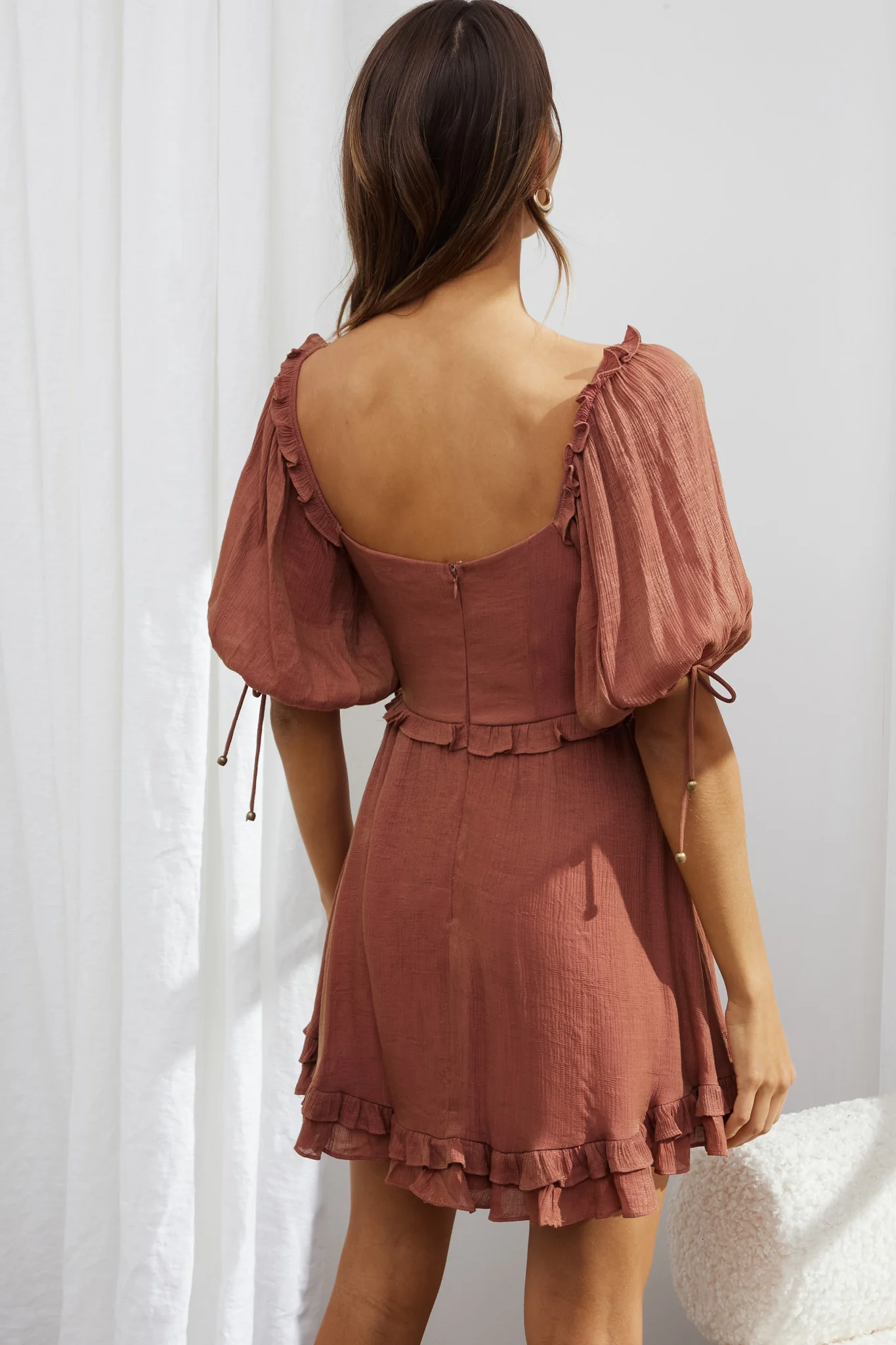 Kirra Puff Sleeve Ruched Bodice Dress Antique Rose