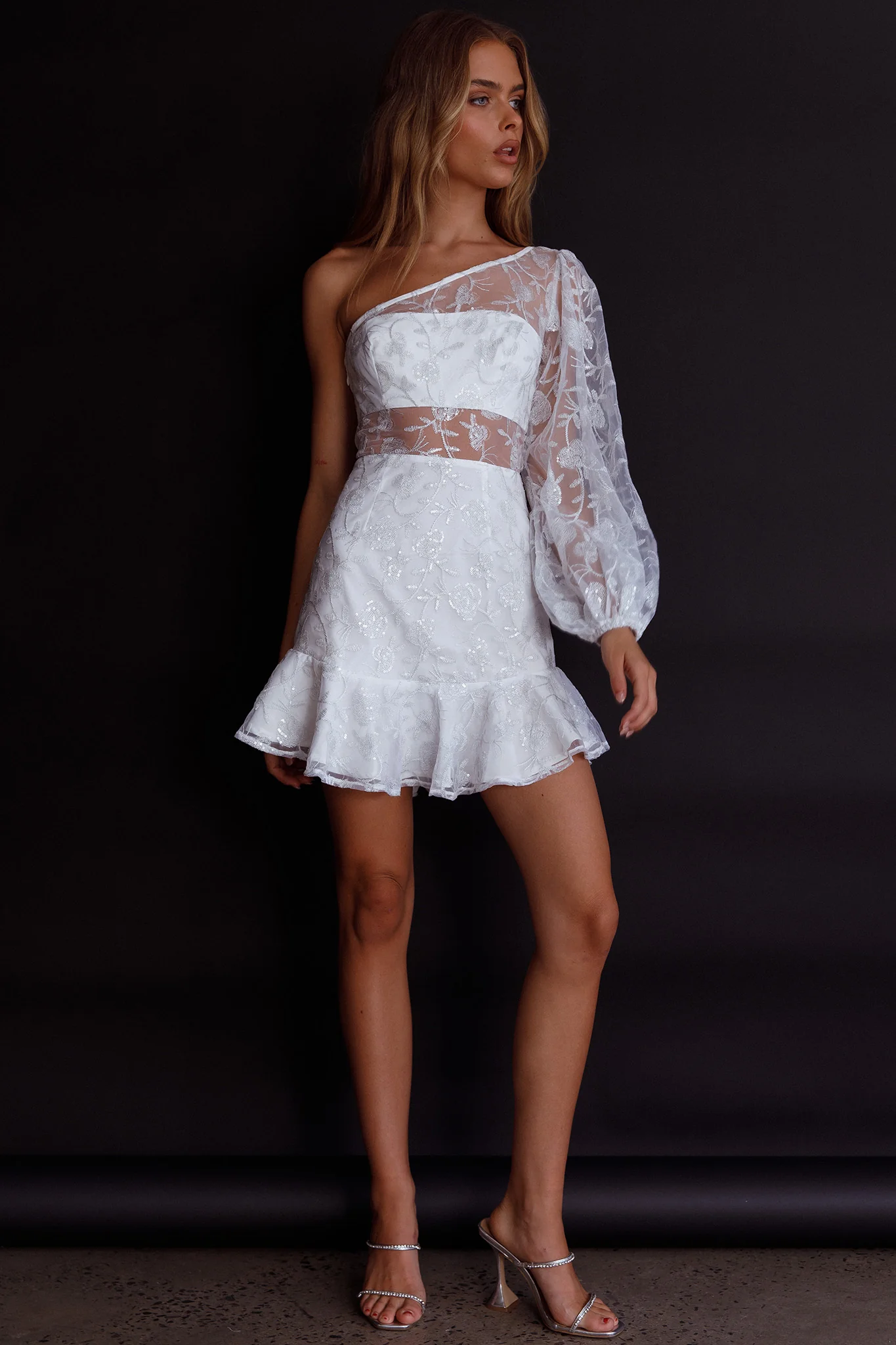 Summerville One-Shoulder Embellished Dress White