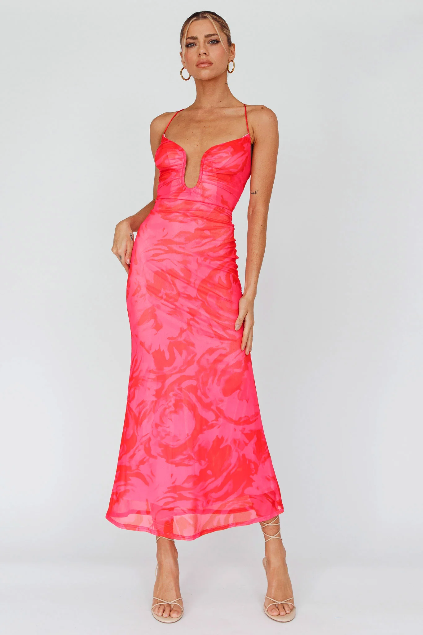 Nouveau U-Neckline Midi Dress Marbled Pink