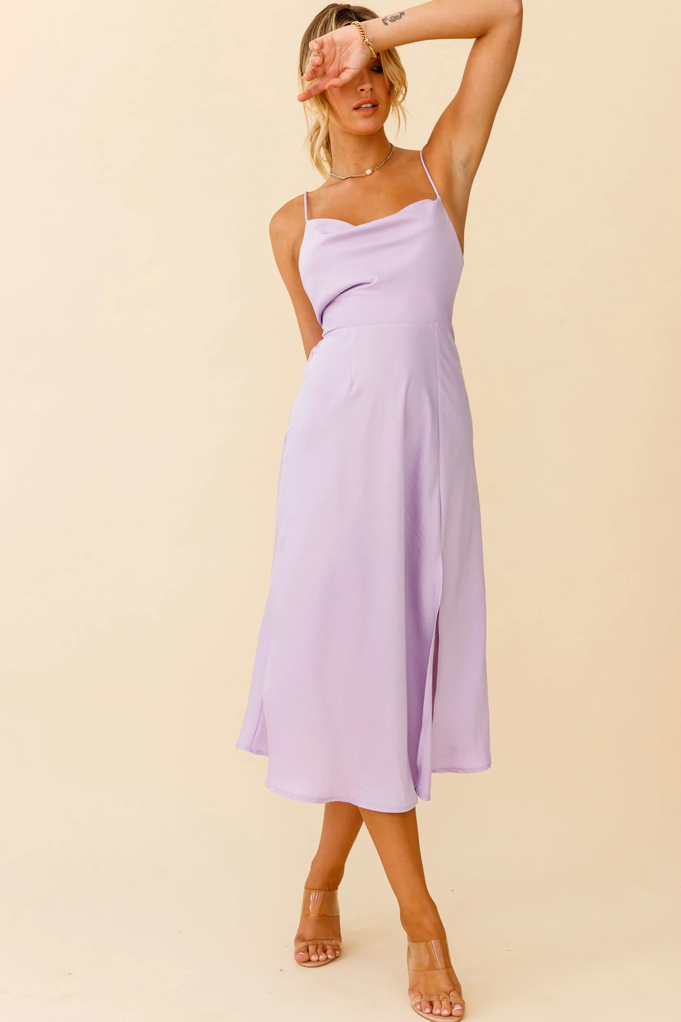 Suki Front Split Midi Dress Lilac