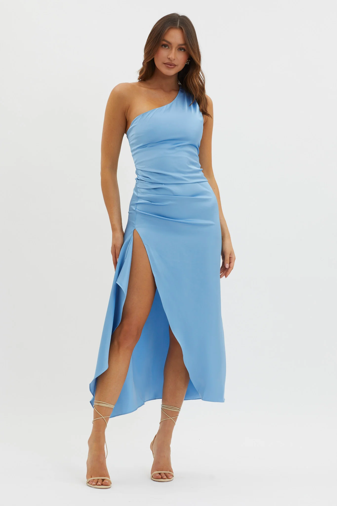 Salut One-Shoulder Midi Dress Slate Blue