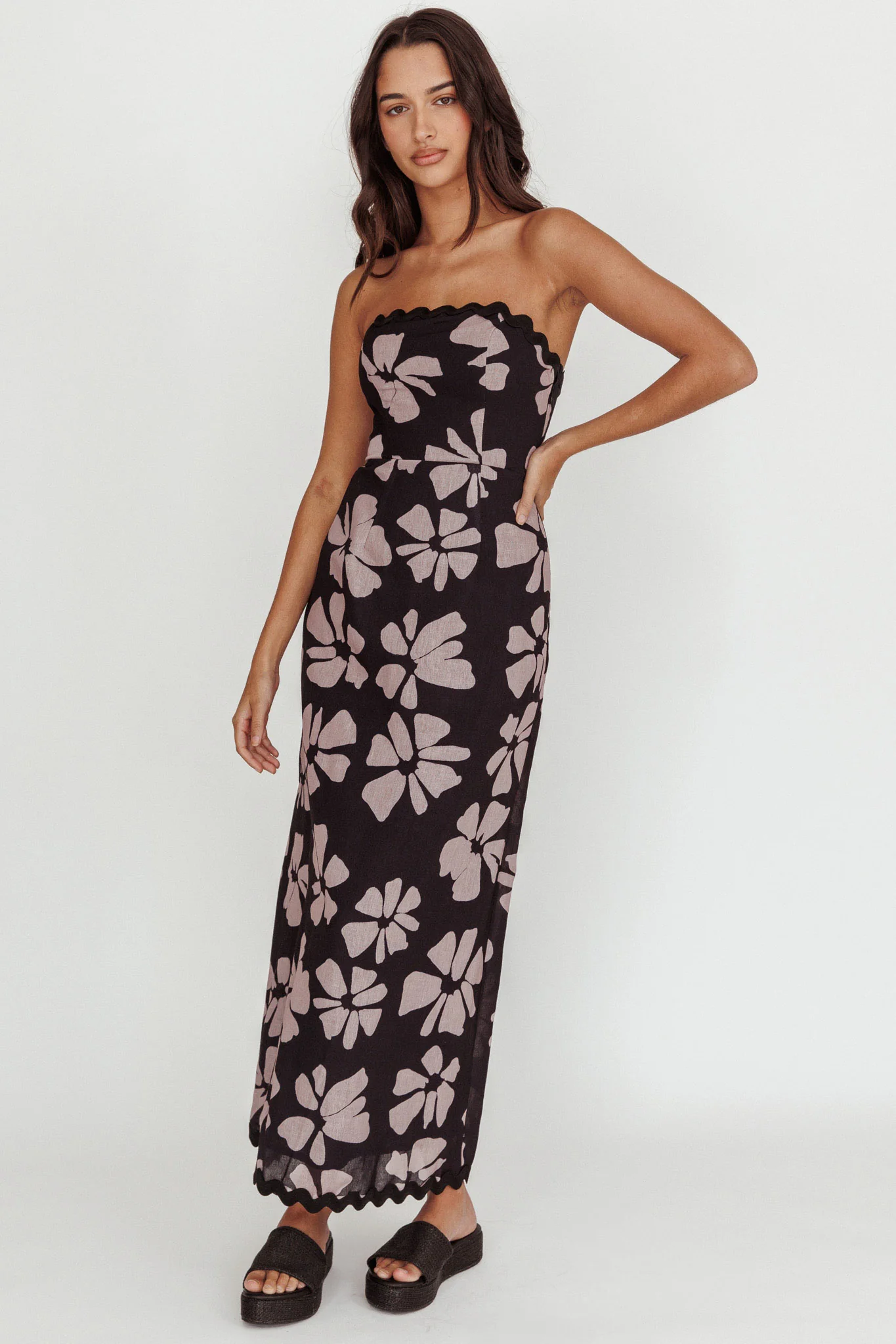 Cypress Floral Strapless Maxi Dress Black