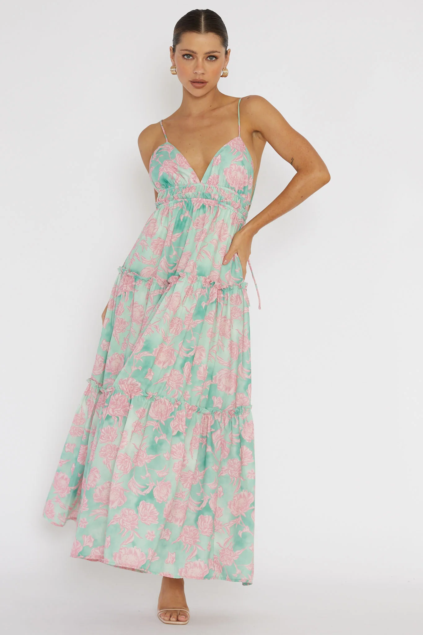Candid Shot Open Back Midi Dress Floral Pink