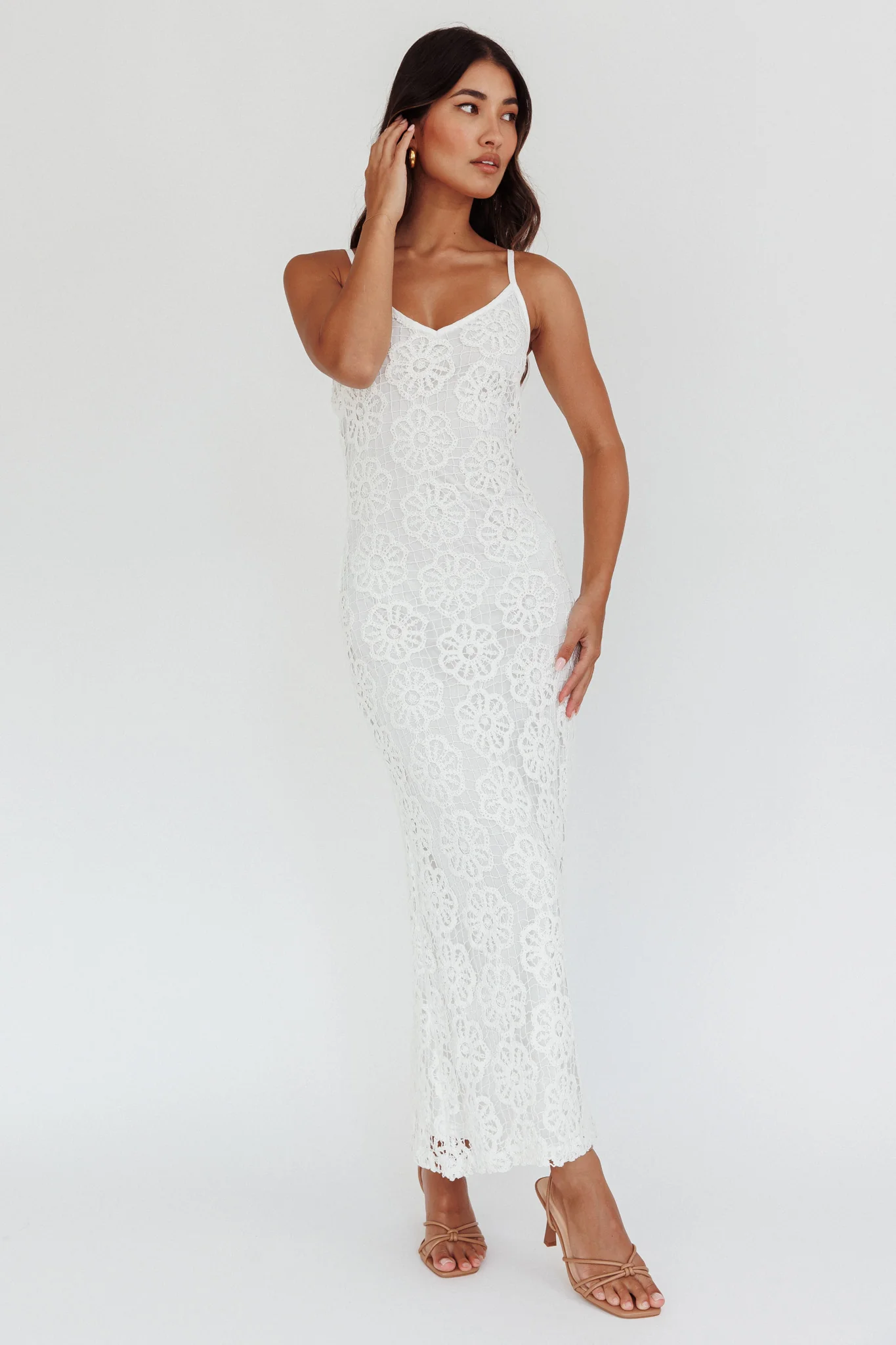 Spark Joy Floral Crochet Overlay Maxi Dress White