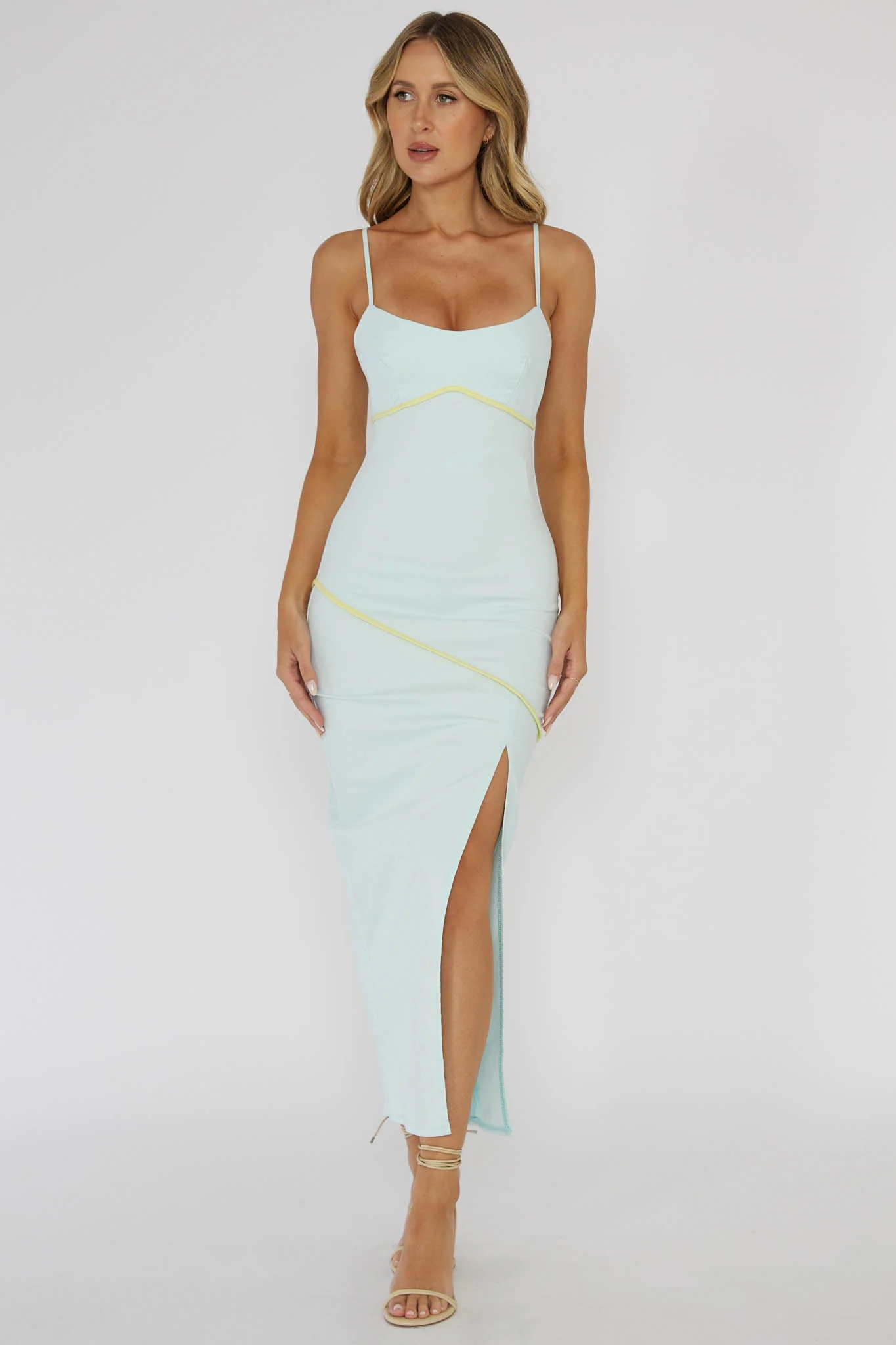 Blair Piping Trim Midi Dress Light Blue