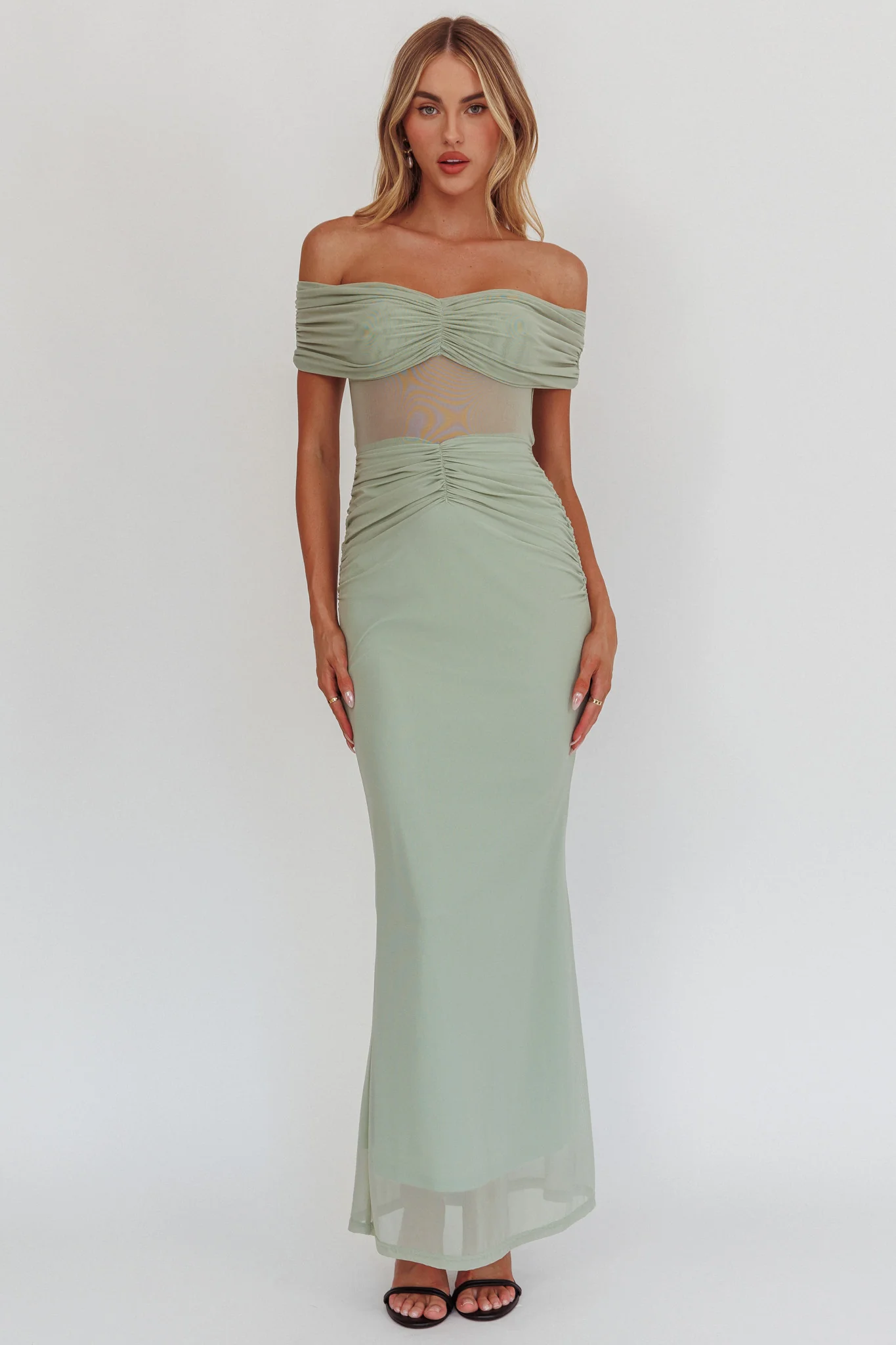 Silver Moon Off-Shoulder Maxi Dress Sage