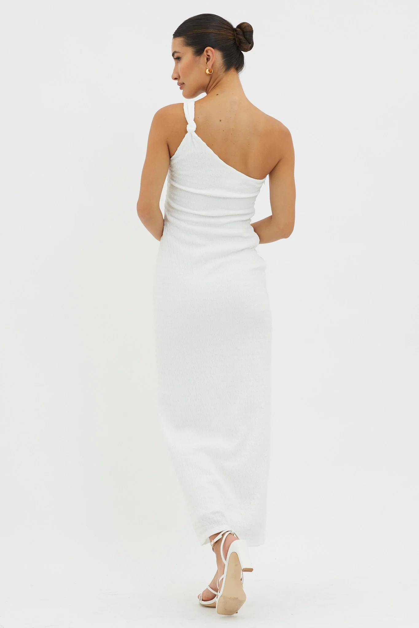Clean Slate One-Shoulder Smocked Midi Dress White