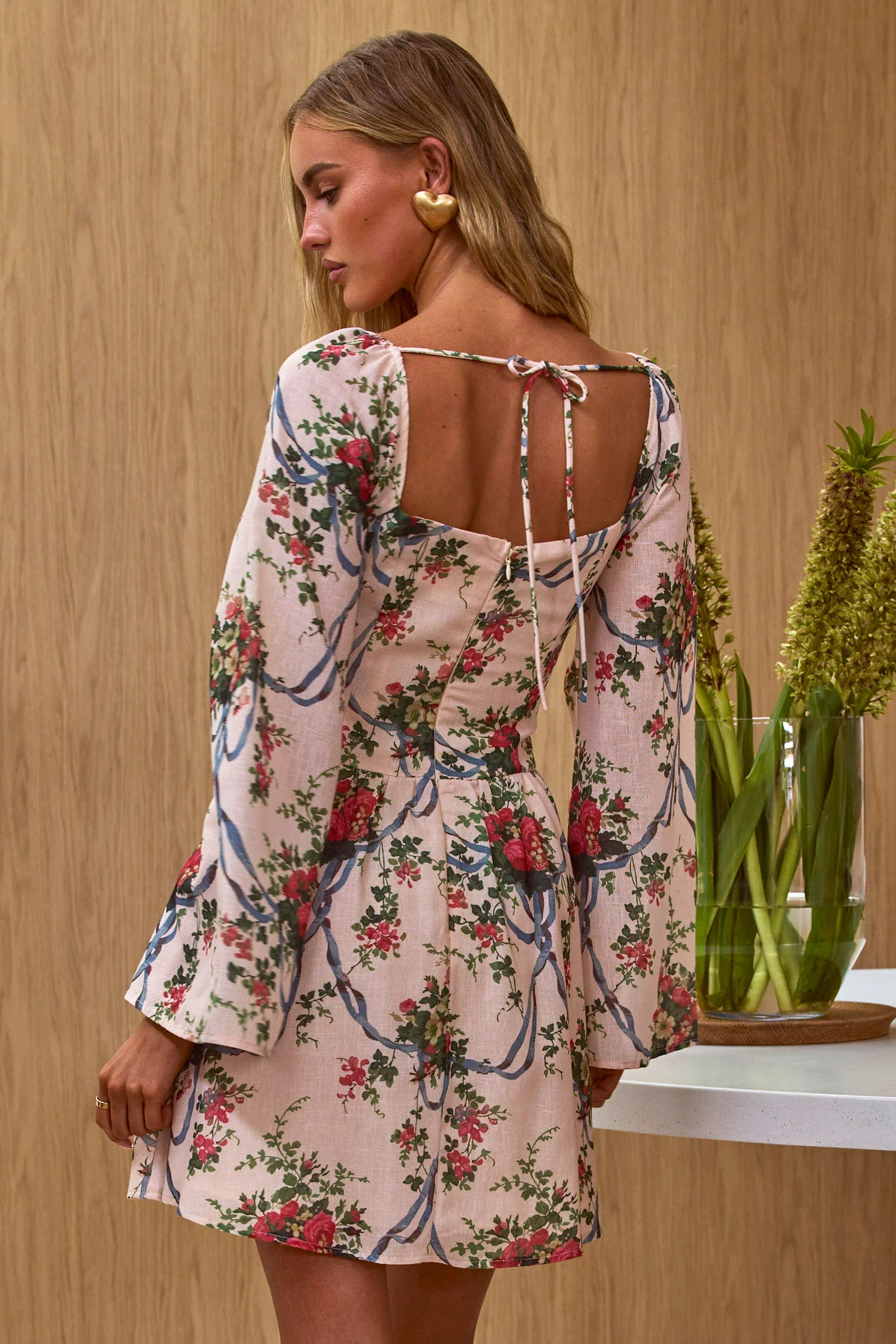 Emmy Gathered Bust Mini Dress Floral Pink