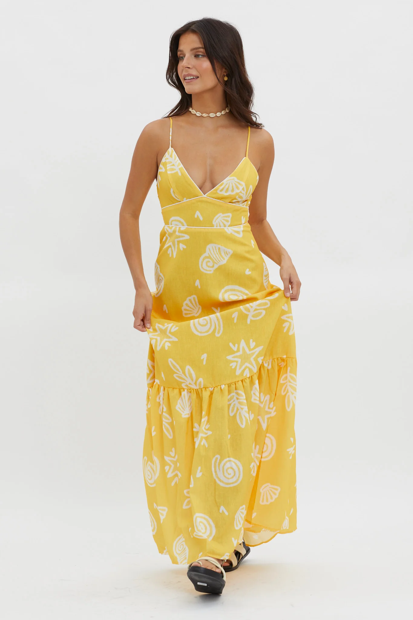 Later Days Cami Strap Maxi Dress Print Yellow
