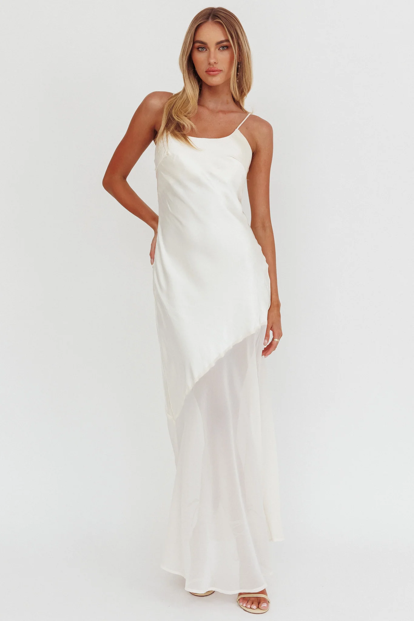 Gilded Dream Chiffon Hem Maxi Dress Oyster