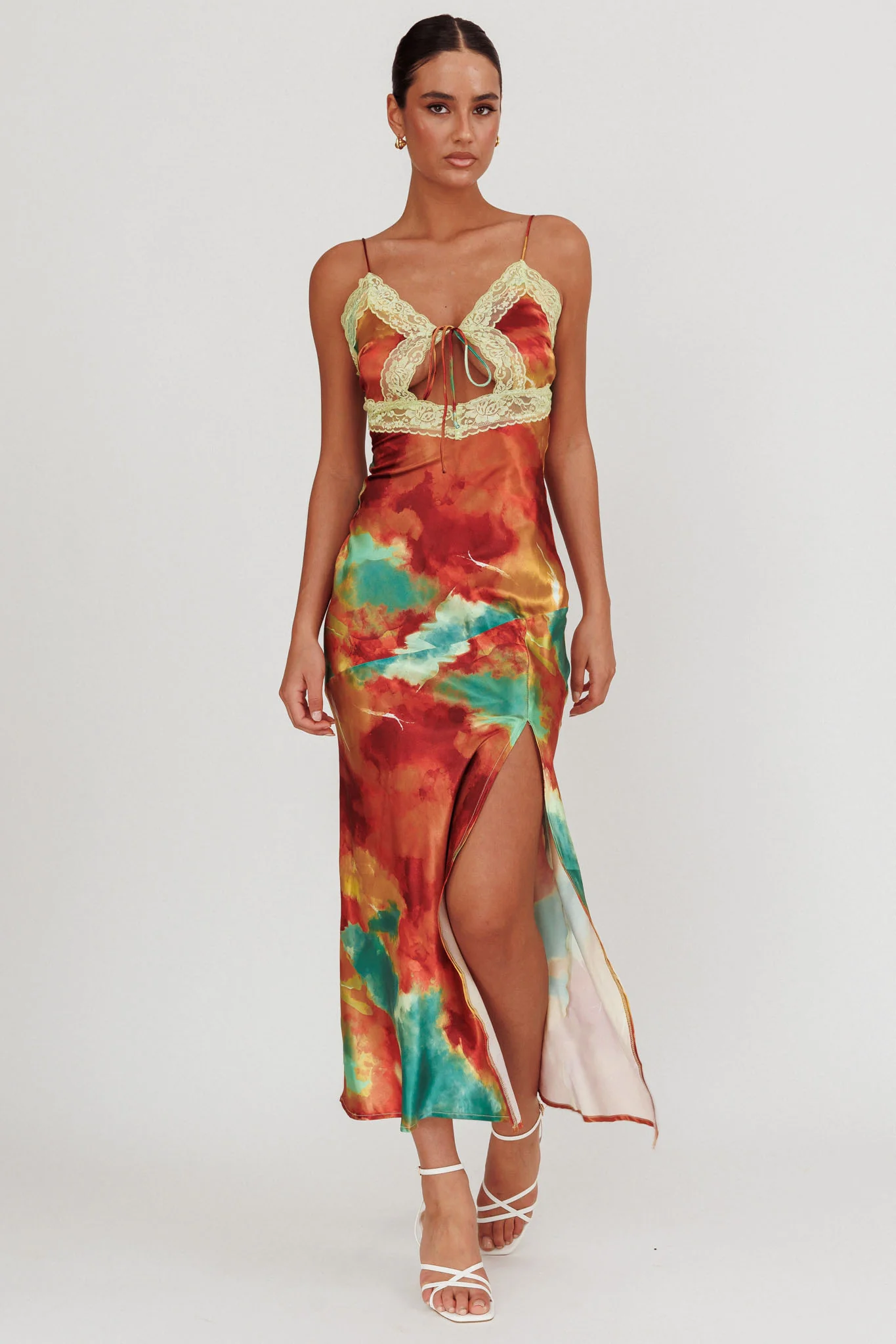 Saga Bust Keyhole Satin Maxi Dress Green