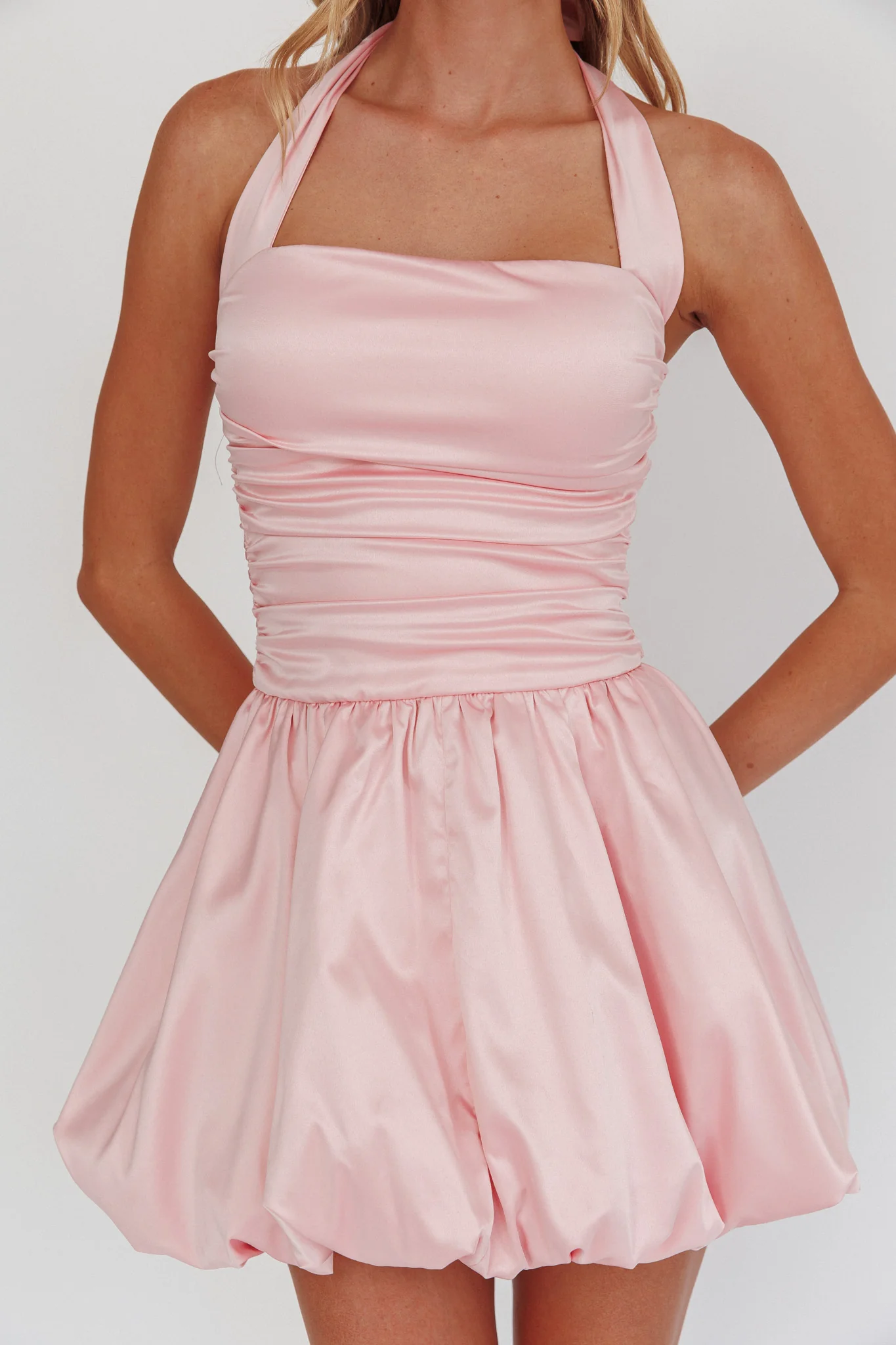 Angelico Halterneck Balloon Mini Dress Pink