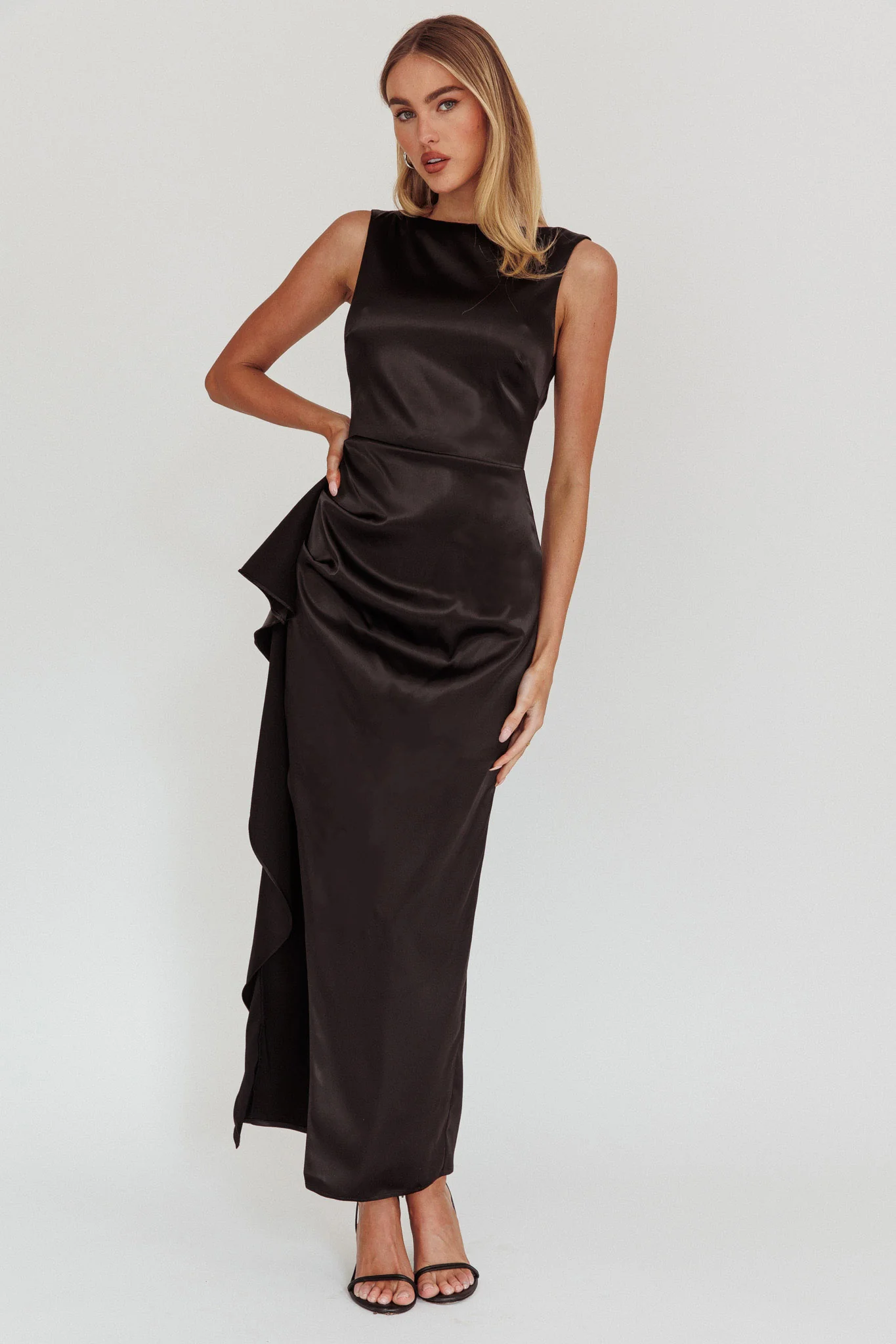 Kamillia Boat Neck Split Maxi Dress Black