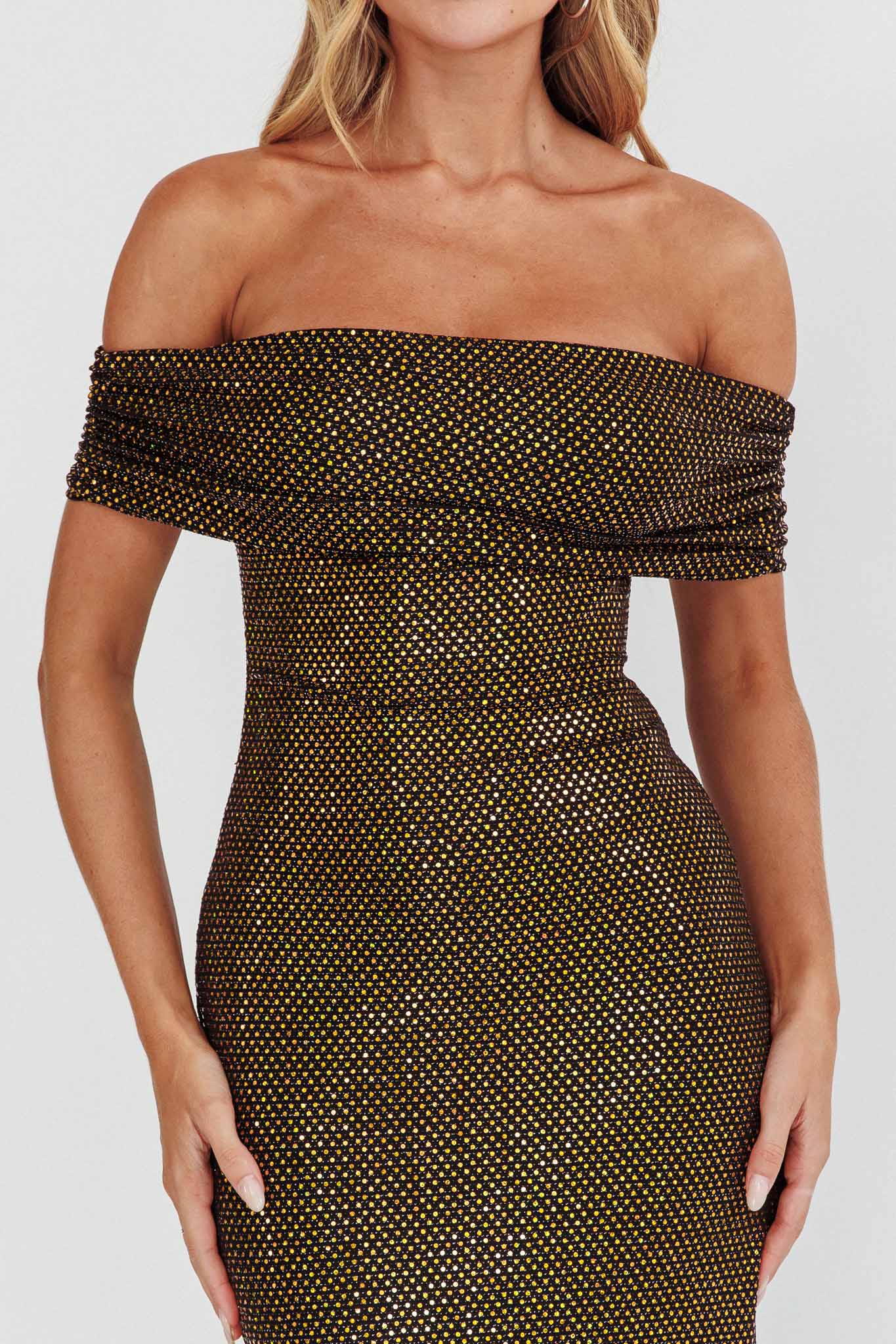 Kailey Off-Shoulder Maxi Dress Spangle Black