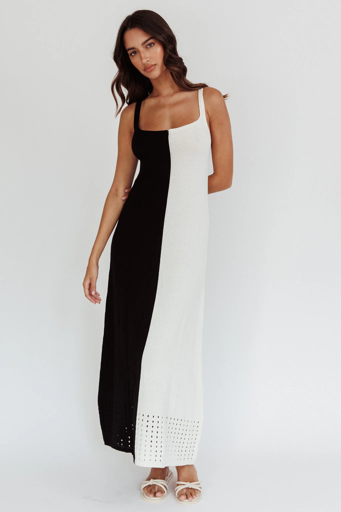 Sunday Fun Day Knit Maxi Dress Black Cream