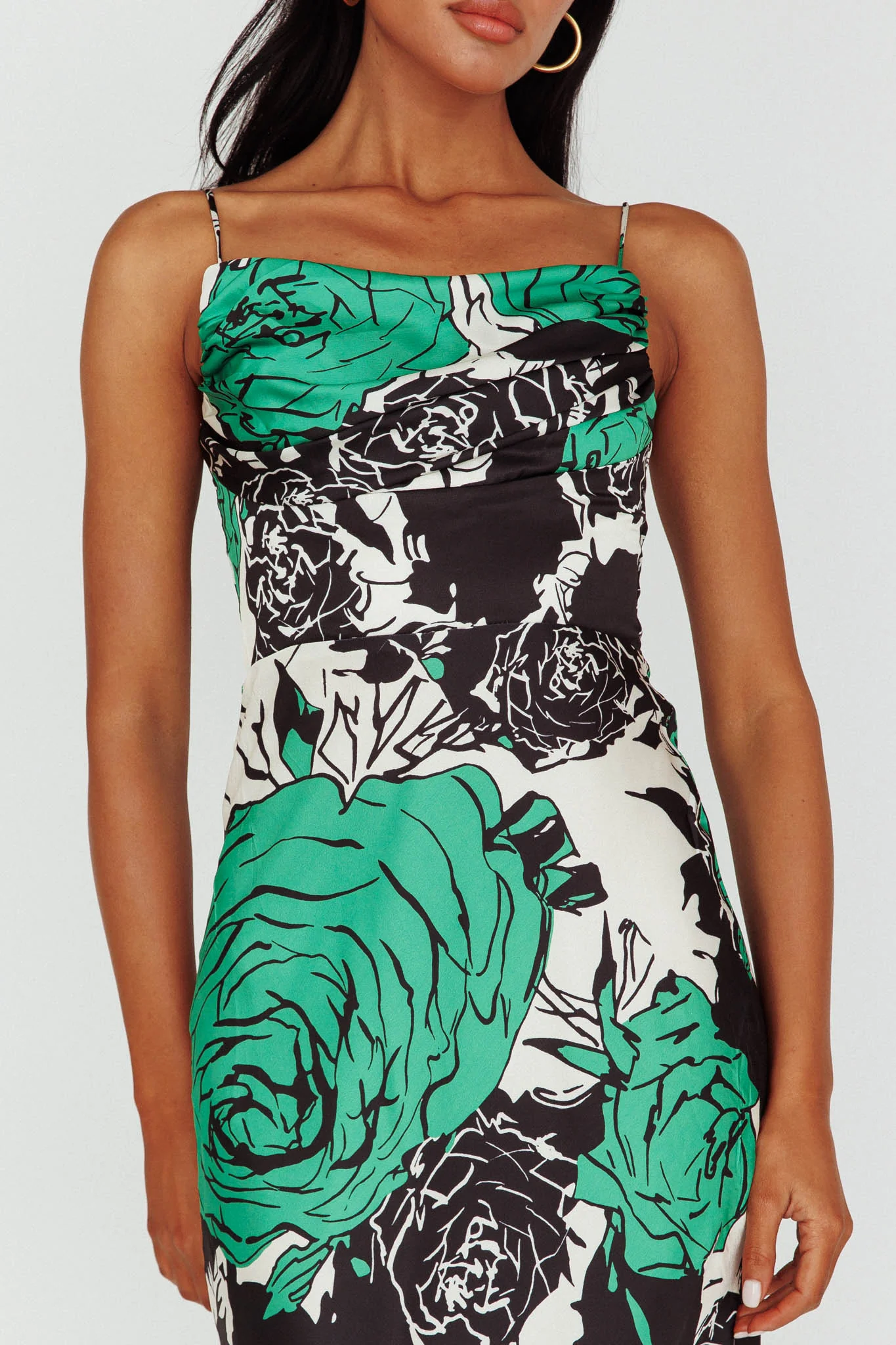 Highland Pleated Bust Midi Dress Floral Green