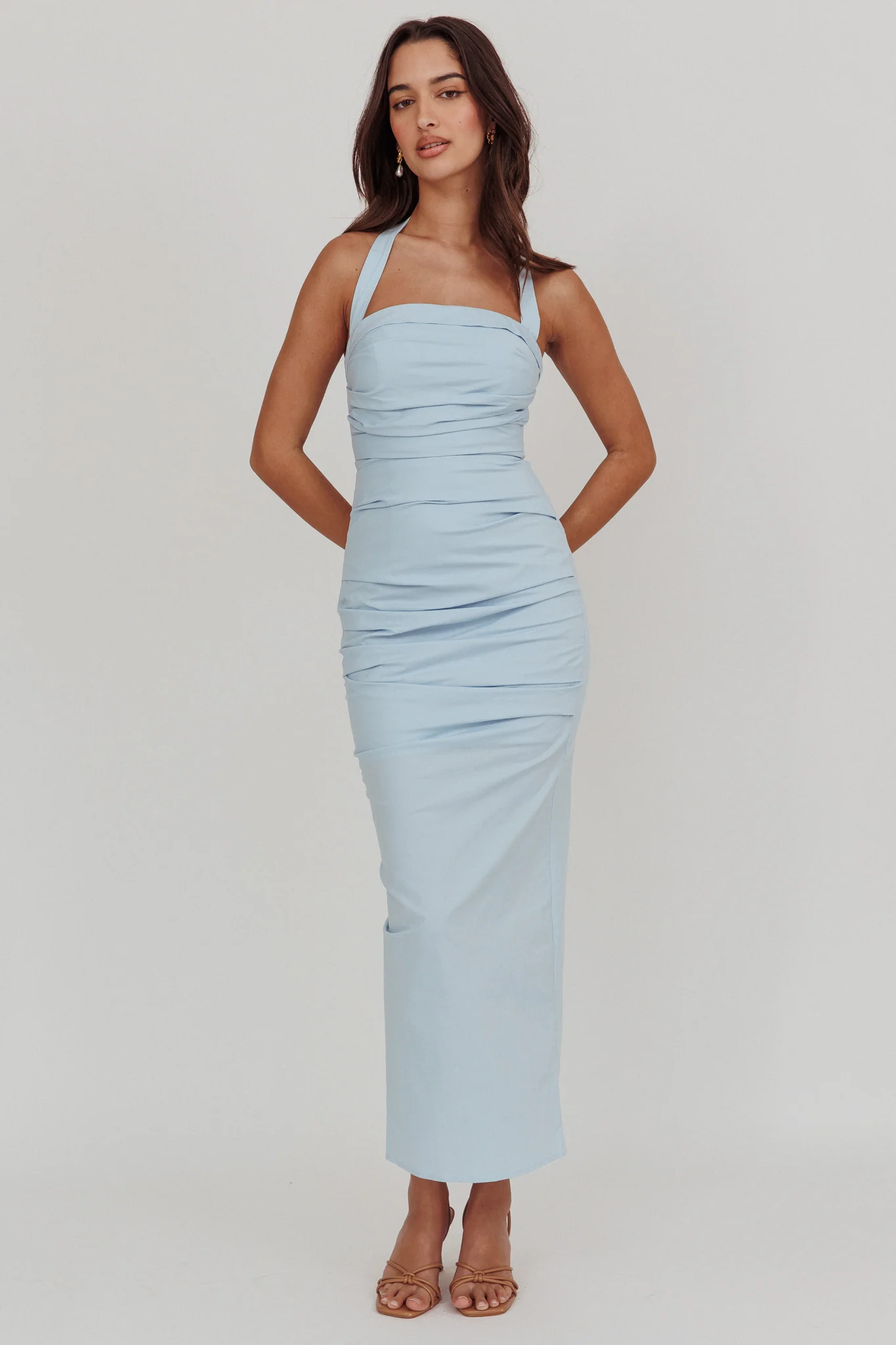 Scout Halterneck Ruched Maxi Dress Blue