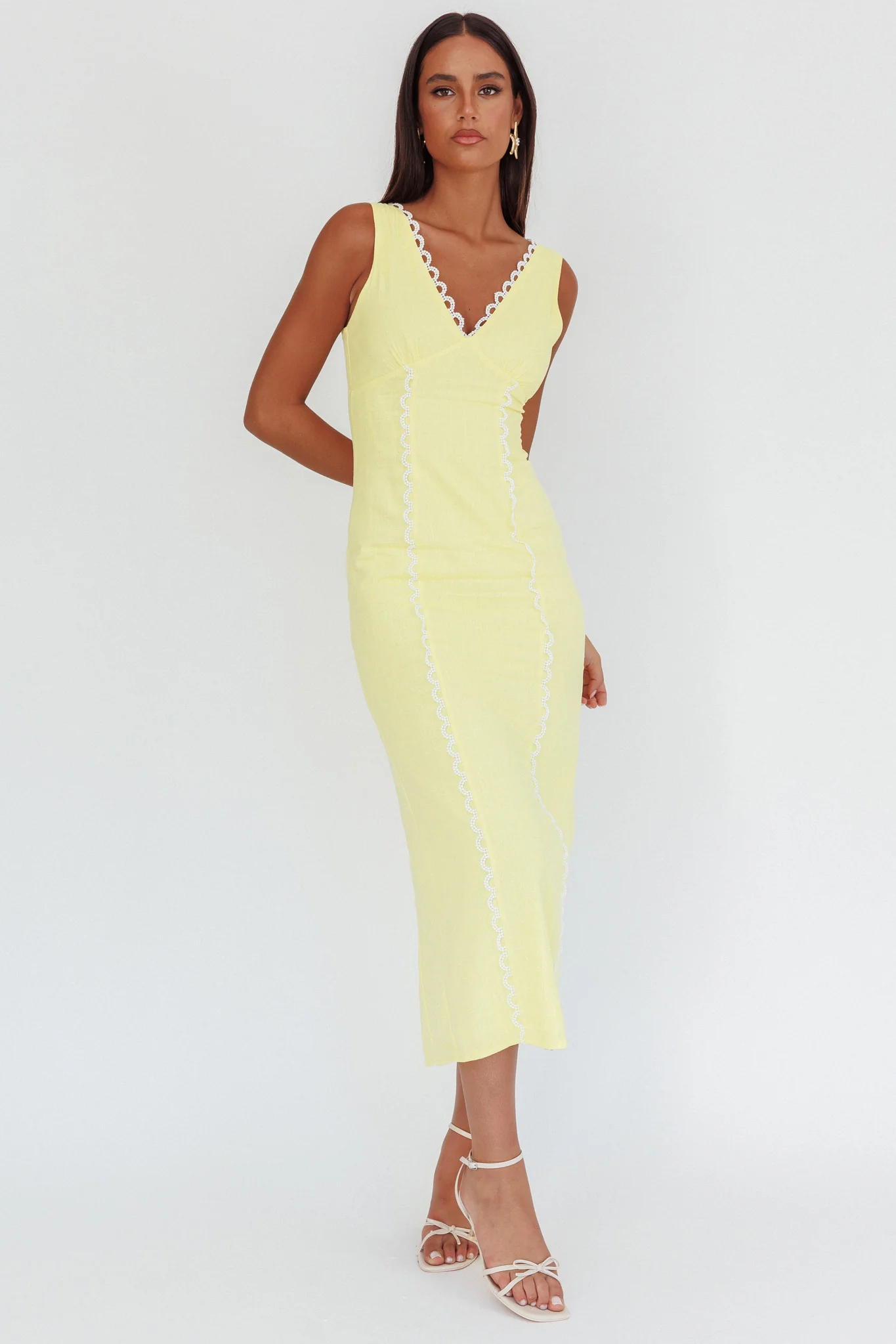 Chamberlain Scallop Trim V-Neck Maxi Dress Butter