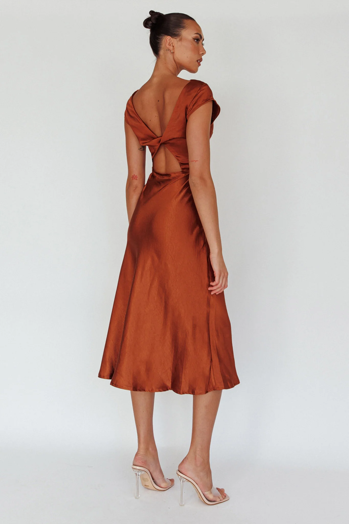 Lucinda Twist Back Midi Dress Brown