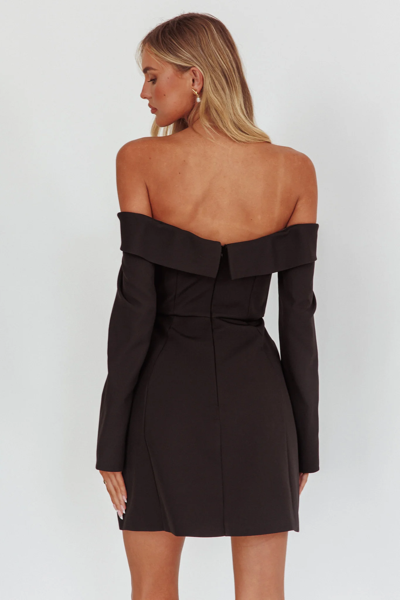 Laviniah Foldover Long Sleeve Mini Dress Black