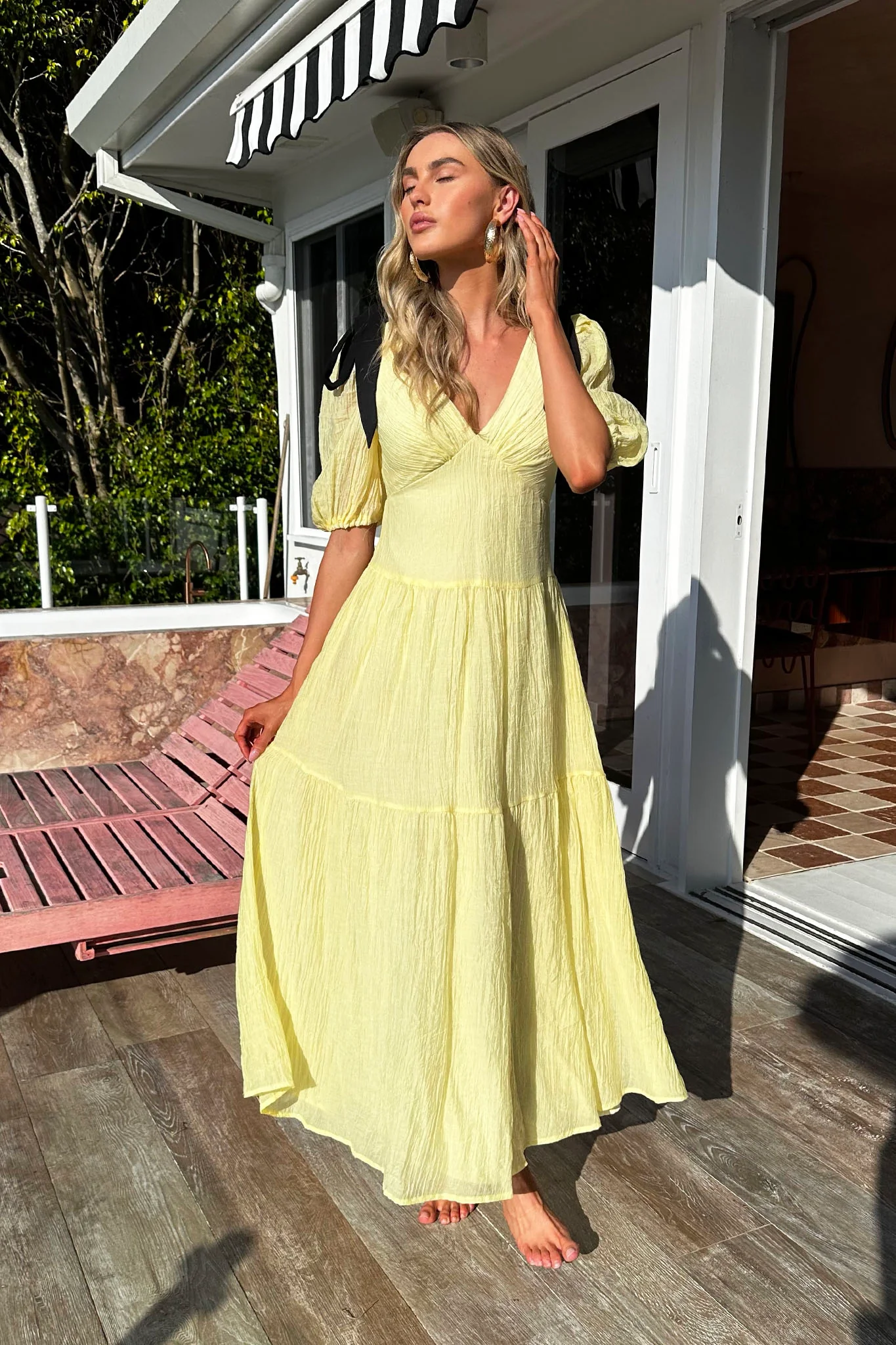 Sinta Bow Shoulder Puff Sleeve Maxi Dress Lemon