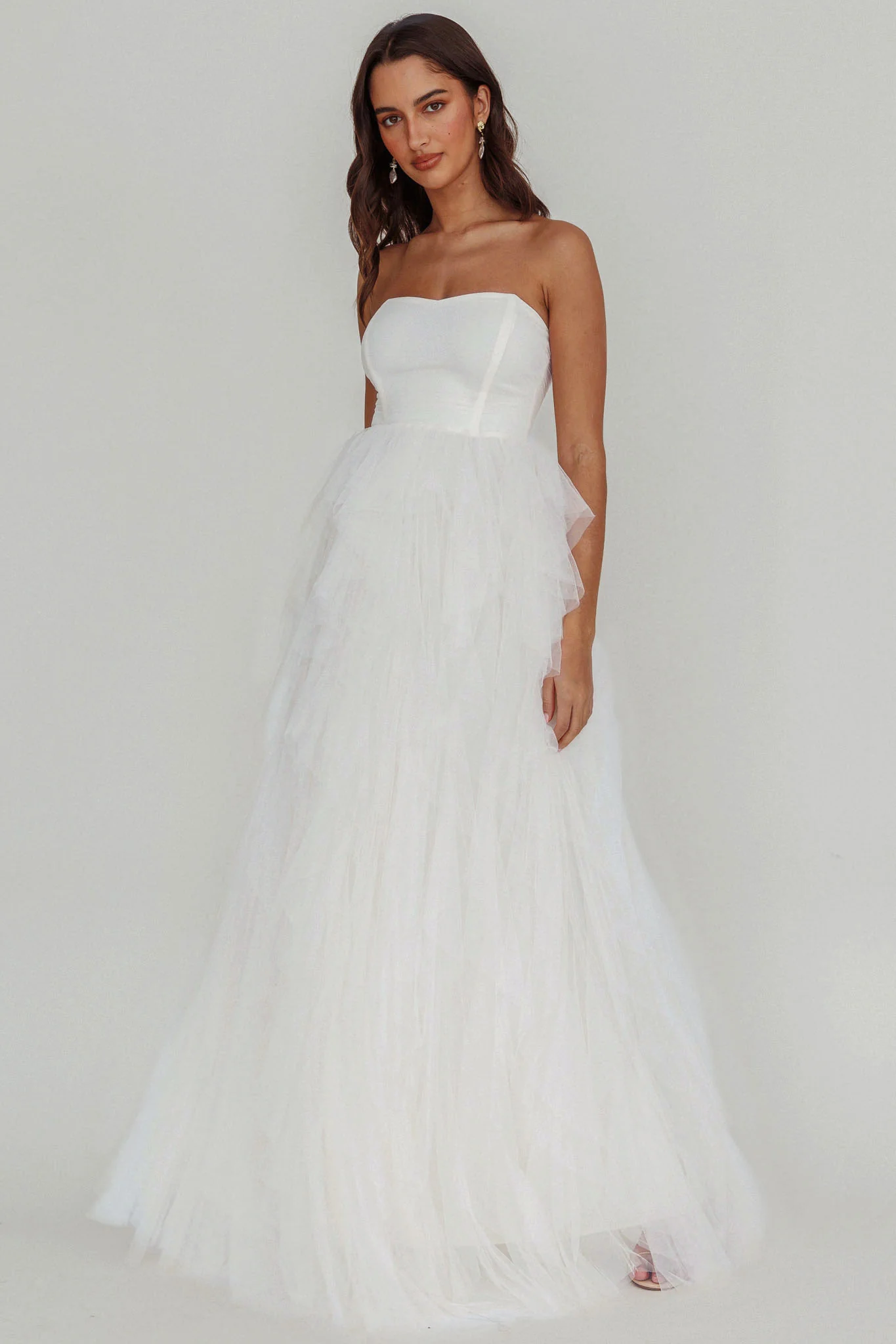 Rori Tulle Cascade Maxi Dress White