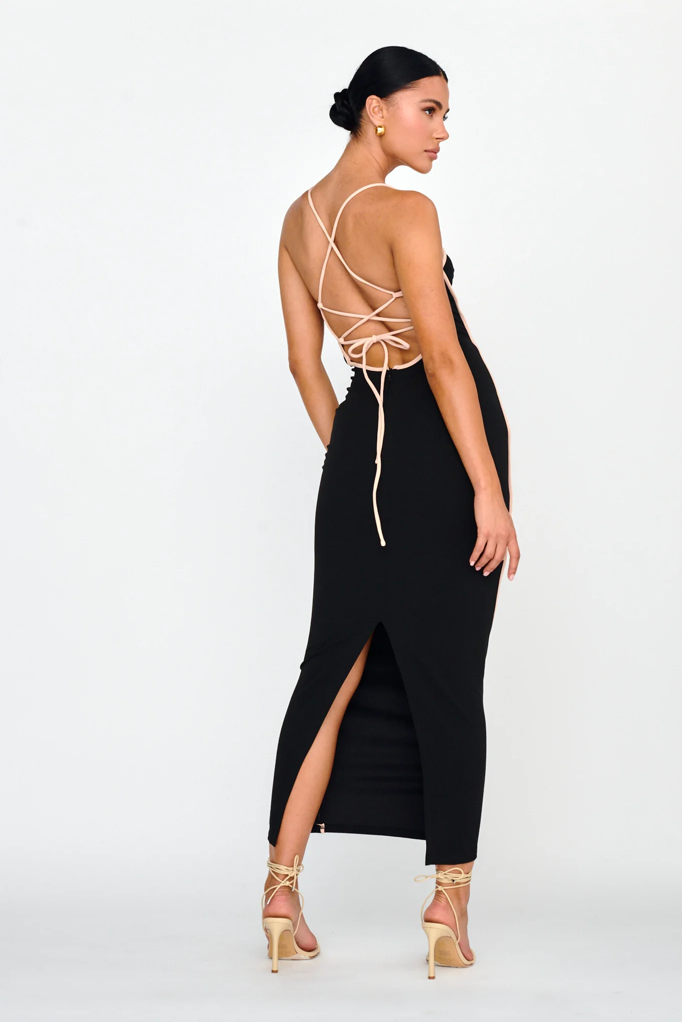 Future Awaits Lace-Up Back Maxi Dress Black