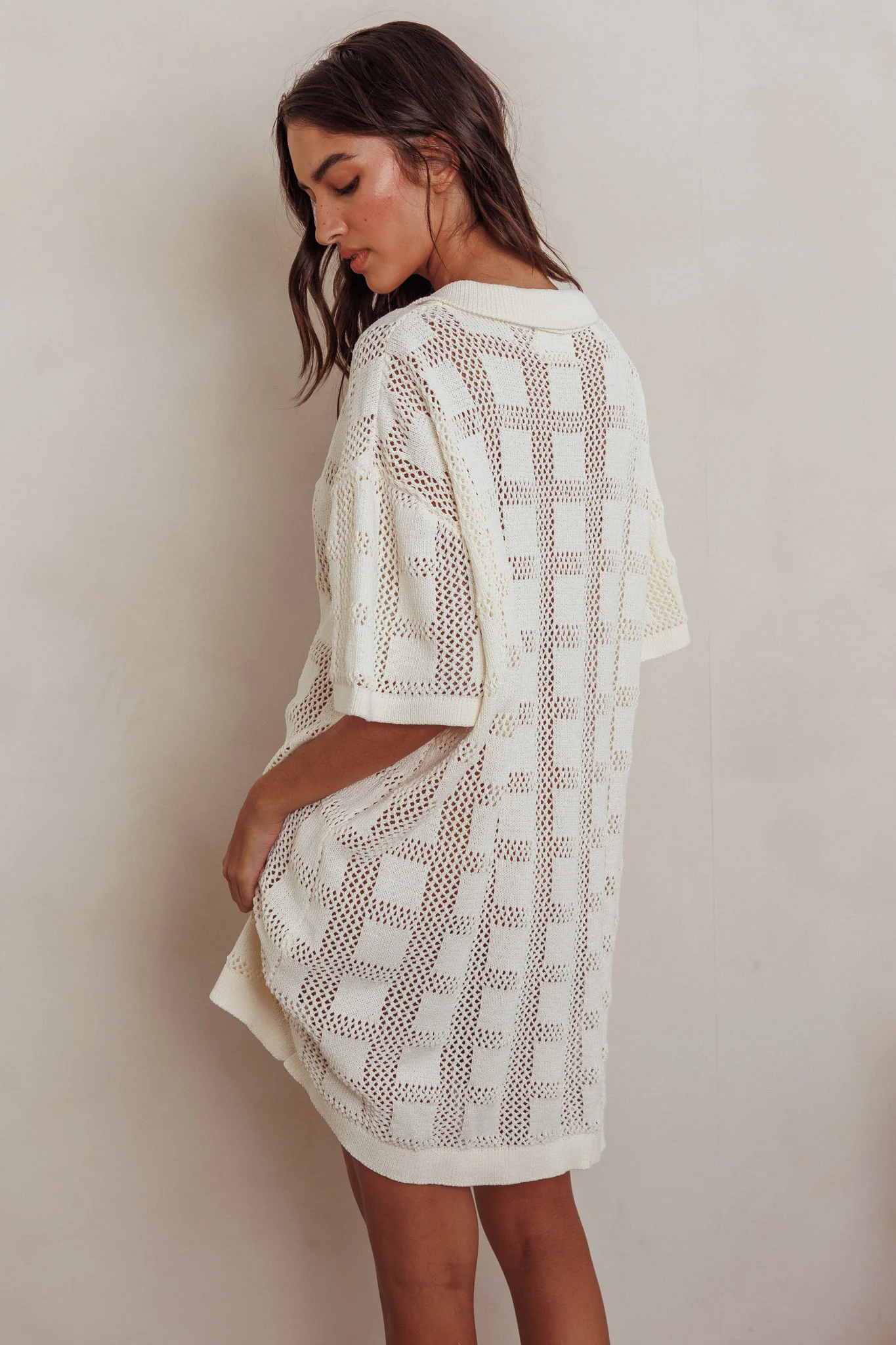 Best Friend Knit Shirt Dress Beige