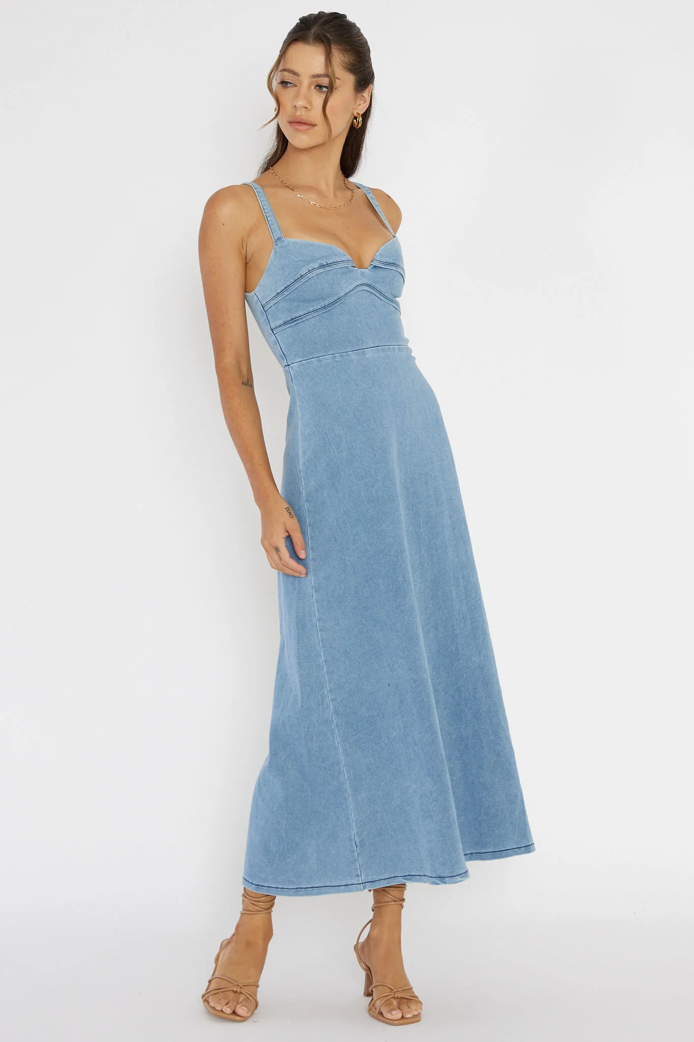 Love To Love Sweetheart Neckline Midi Dress Denim Blue